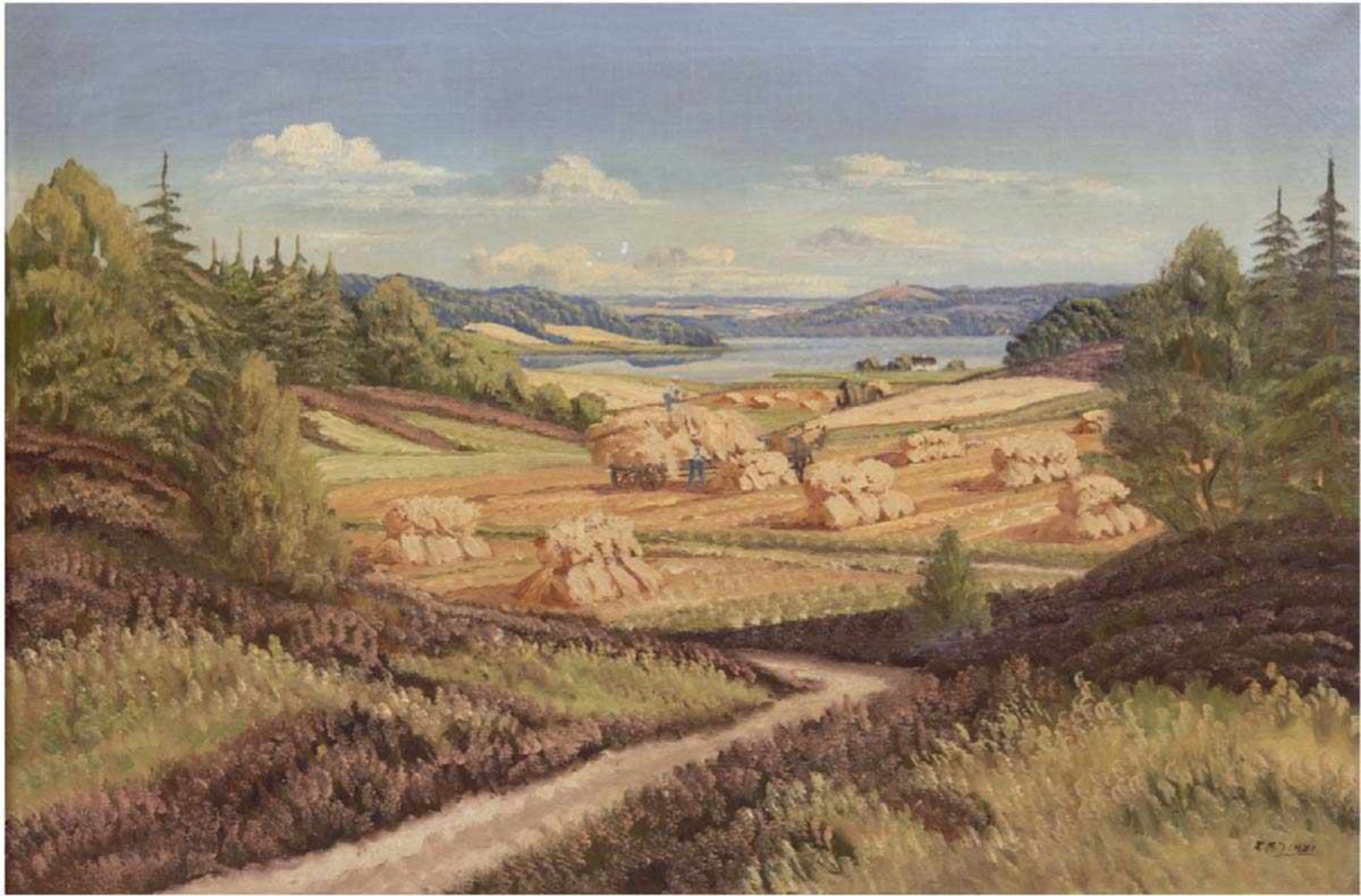 Dänischer Maler "Erntelandschaft", Öl/Lw., monogr. u. dat. u.r., 67x96 cm, Rahmen