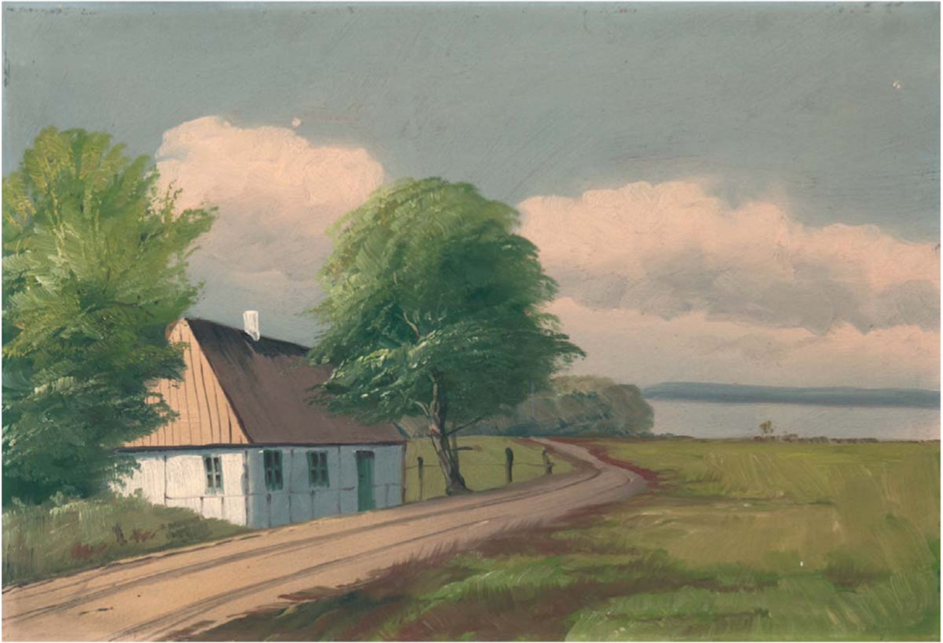 "Bauernhaus am Bodden", Öl/Mp., um 1920, unsig., 35x50 cm