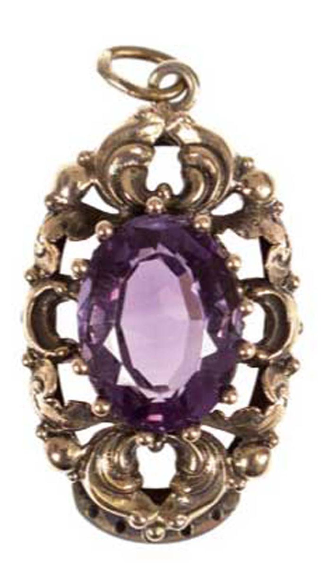 Anhänger, 585er GG, Amethyst (1,4 x1,1 cm), Maße Anhängers ca. 3,3 x 1,8 cm