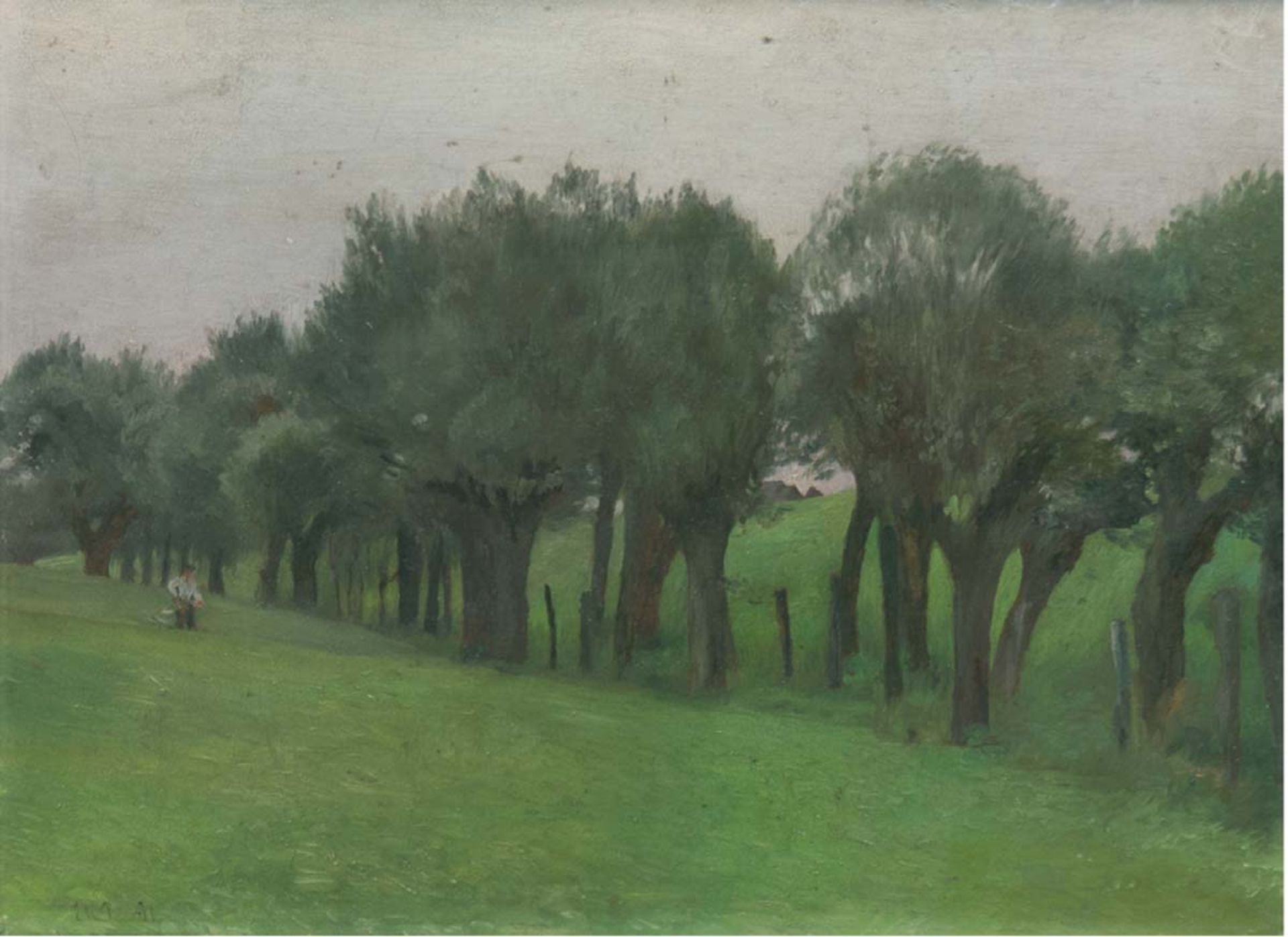 Maler um 1900 "Wiesenlandschaft mit Kopfweiden", Öl/SH., undeutl. Ritzsignatur u.l., 30x38cm,