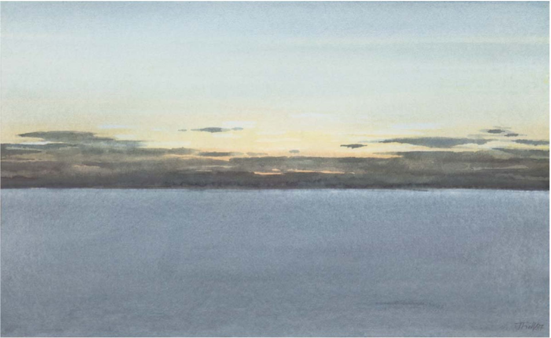 Thill, Uwe (1937-) "Sonnenuntergang vor Pellworm", Aquarell, sign. u.r., 31x48 cm, imPassepartout