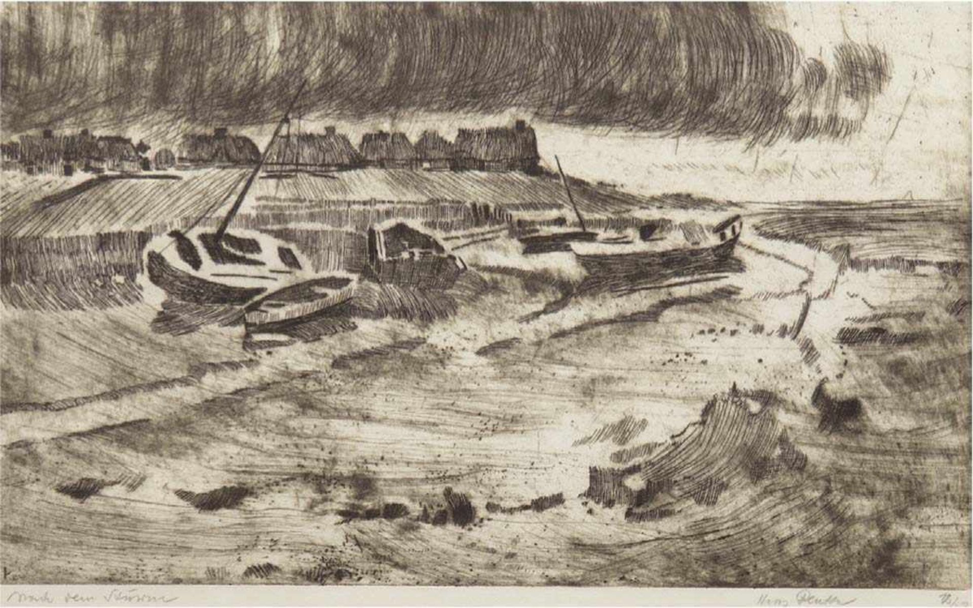 Plutta, Hans (1902 Kiel-1980 Niebüll) "Nach dem Sturm", Radierung, sign. u.r. u. bez.u.l., 30x49 cm,