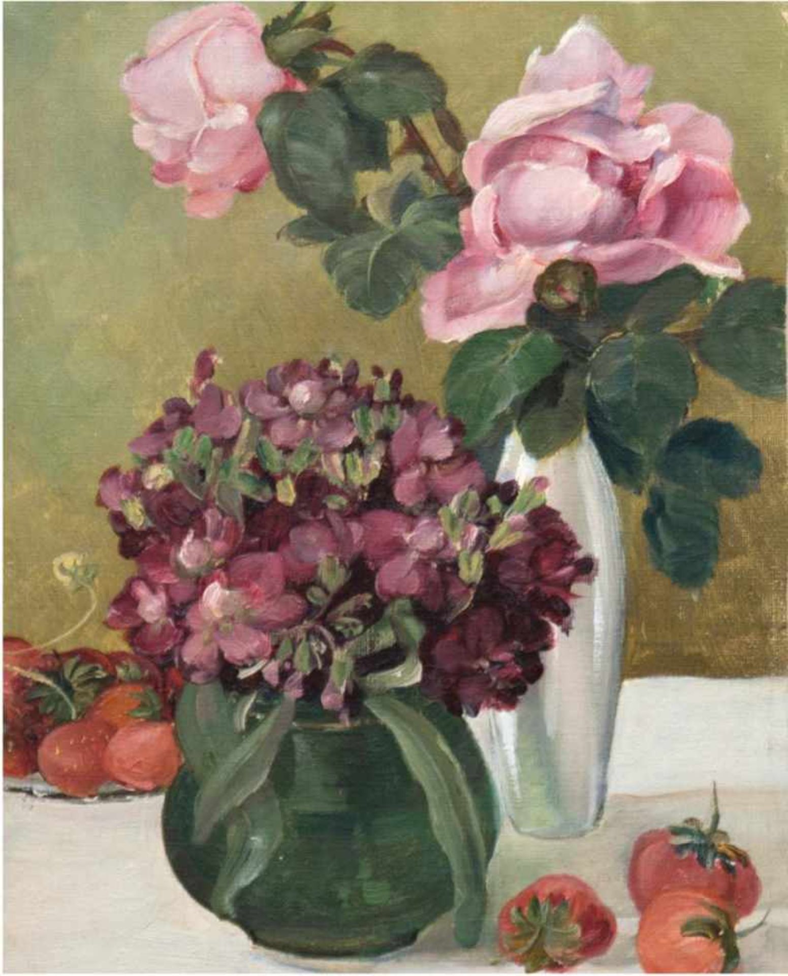 "Stilleben Blumen in der Vase", um 1920, Öl/Lw u. auf Pappe aufgezogen, unsign. 30x23 cm,