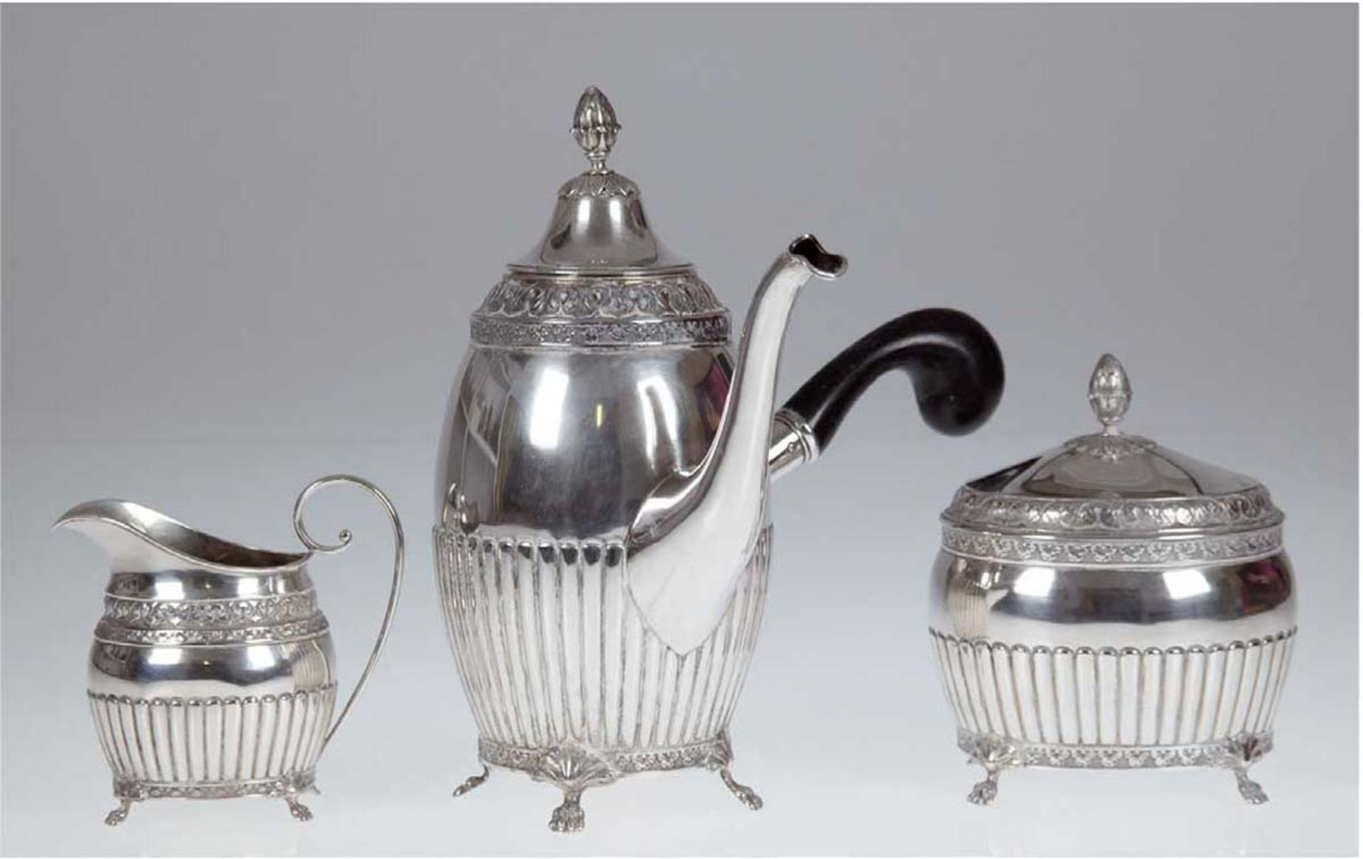 Kaffeekernstück im viktorianischen Stil, 3-teilig, Silber, Schweden Erlandsson 1918,Kaffeekanne