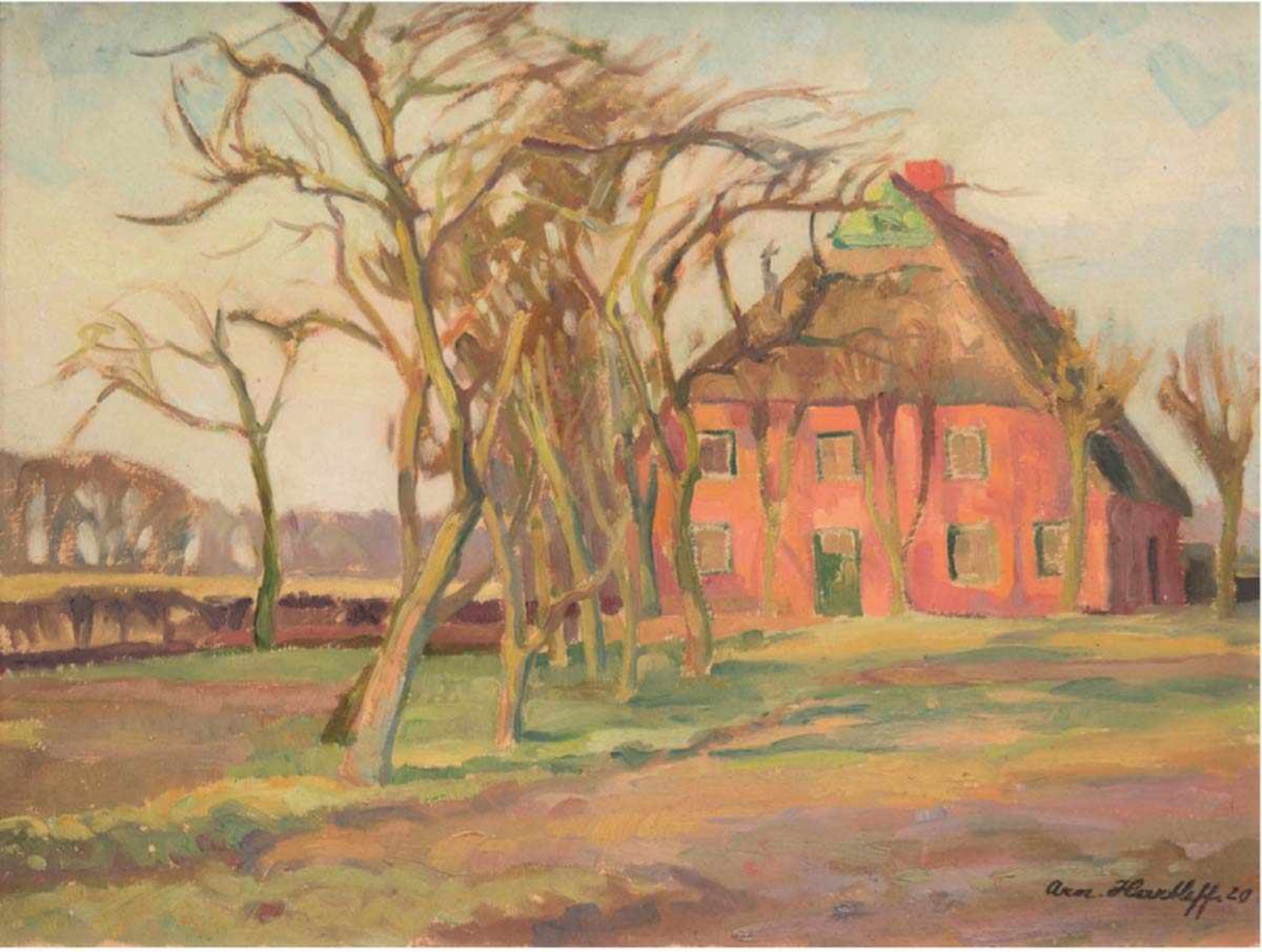 Hartleff, Arnold (1888-1978) "Einsames Bauerngehöft", Öl/Mp., sign. u.r. u. dat. '20,41x51 cm,