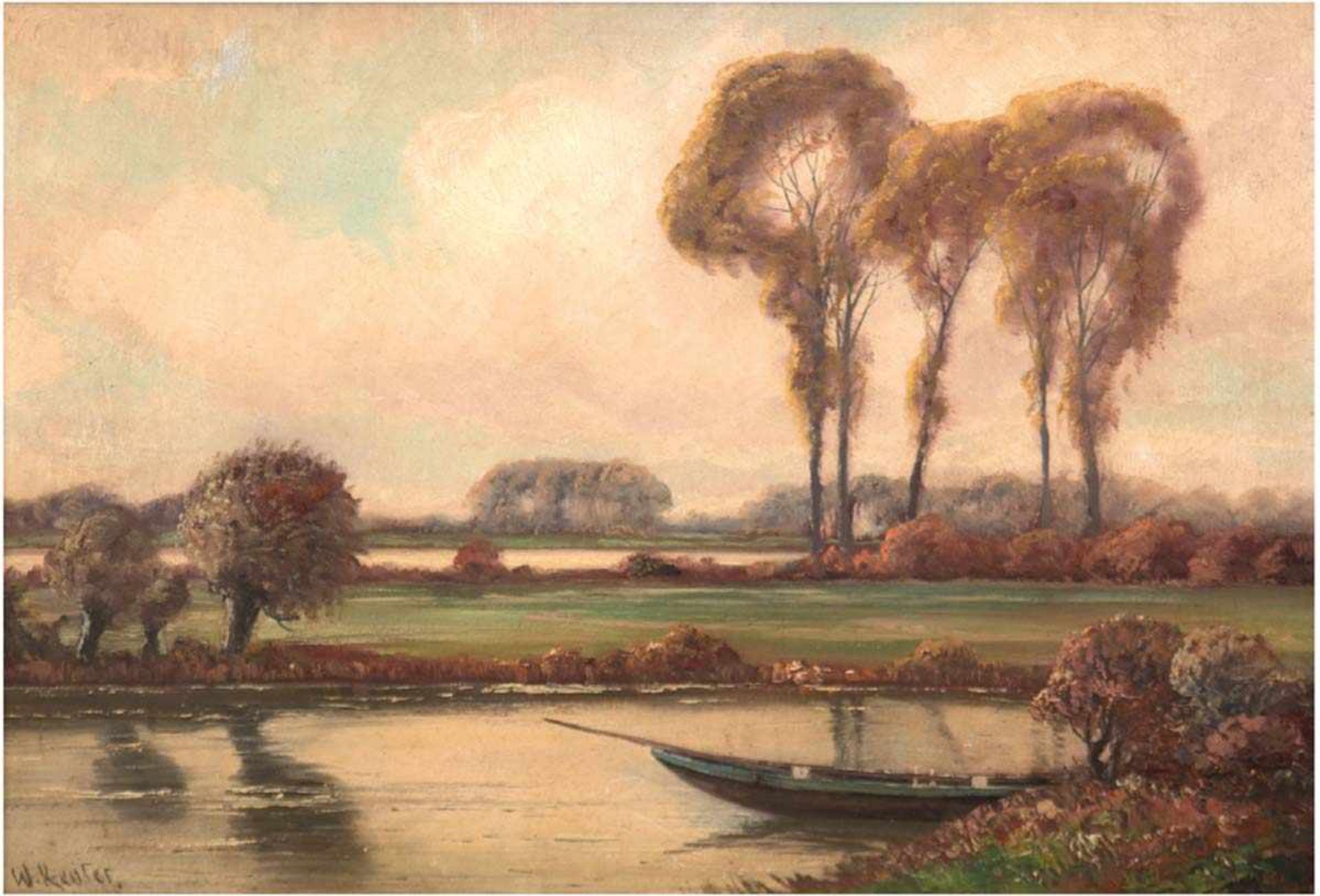 Reuter, Wilhelm (1859 Karlsruhe-1937 Nürnberg) "Wasserlandschaft", Öl/Sperrholz, sign. u.l., 34x45