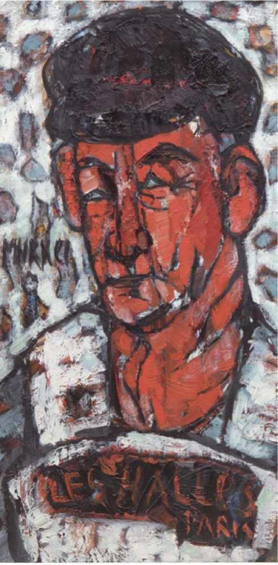 Schubert, Charlotte (Murkel) (1914-2002) "Der Zeitungsleser", sign. mittig, Öl/Lw., 60x30cm, Rahmen