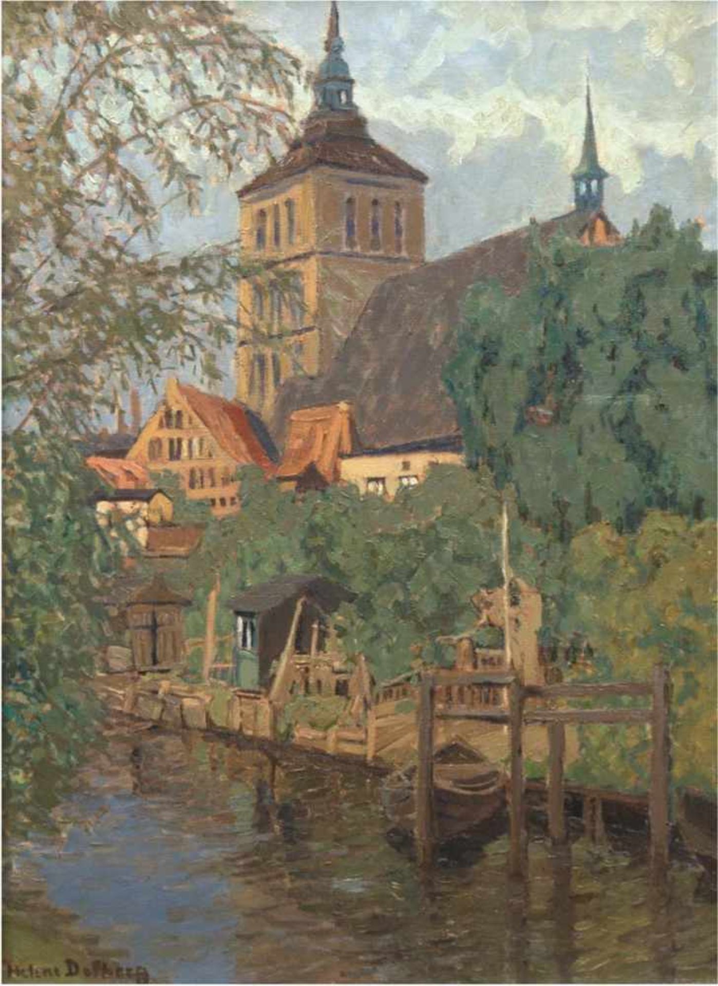 Dolberg, Helene (1881 Barkow-1979 Hildesheim) "Nikolaikirche in Rostock", Öl/Lw., signiertu.l.,