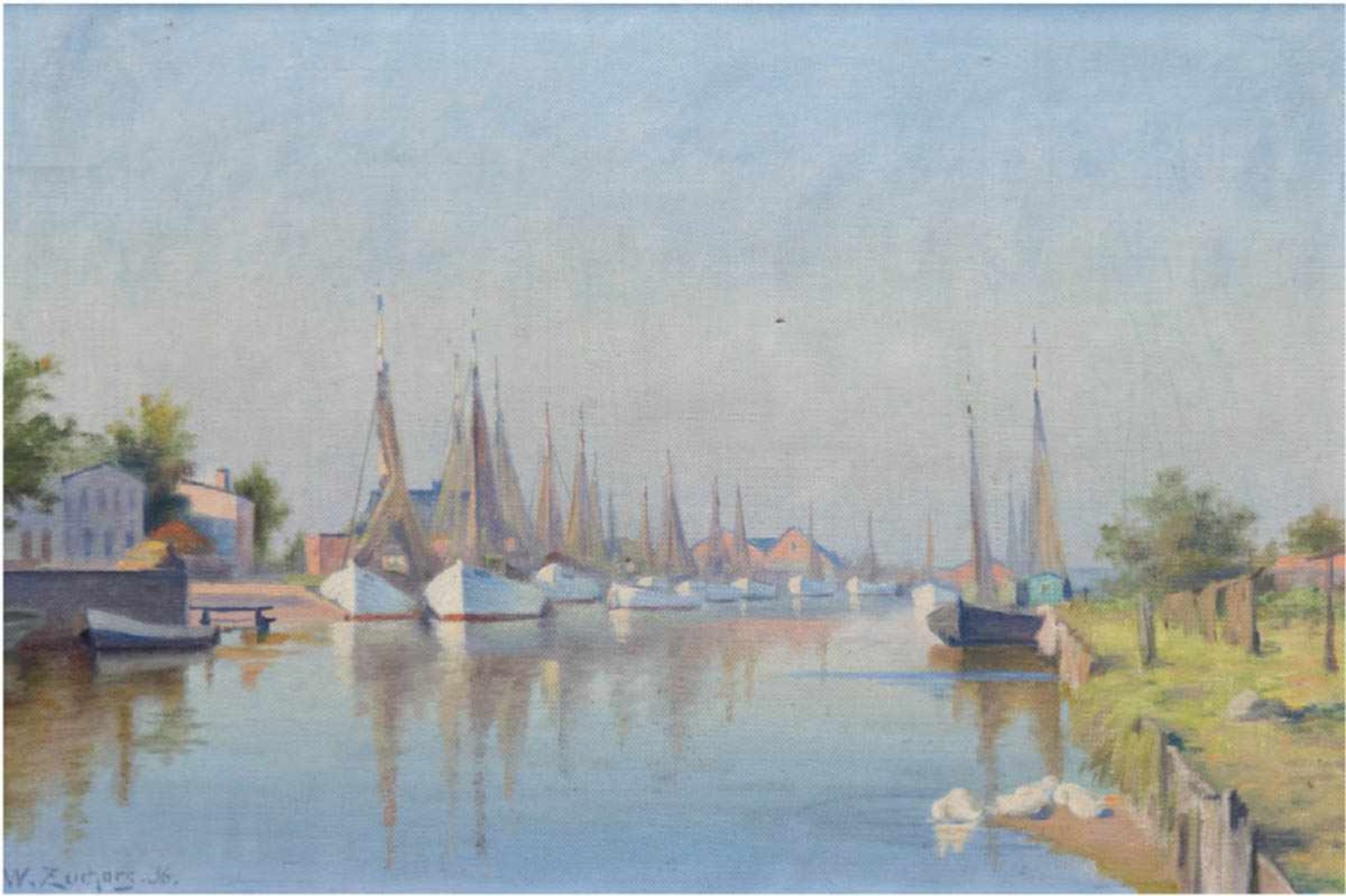 Zuchors, Walter (1870 Leba/Pommern-1945) "Hafen von Leba", Öl/Lw., sign. u. dat. '36 u.l.,kl.