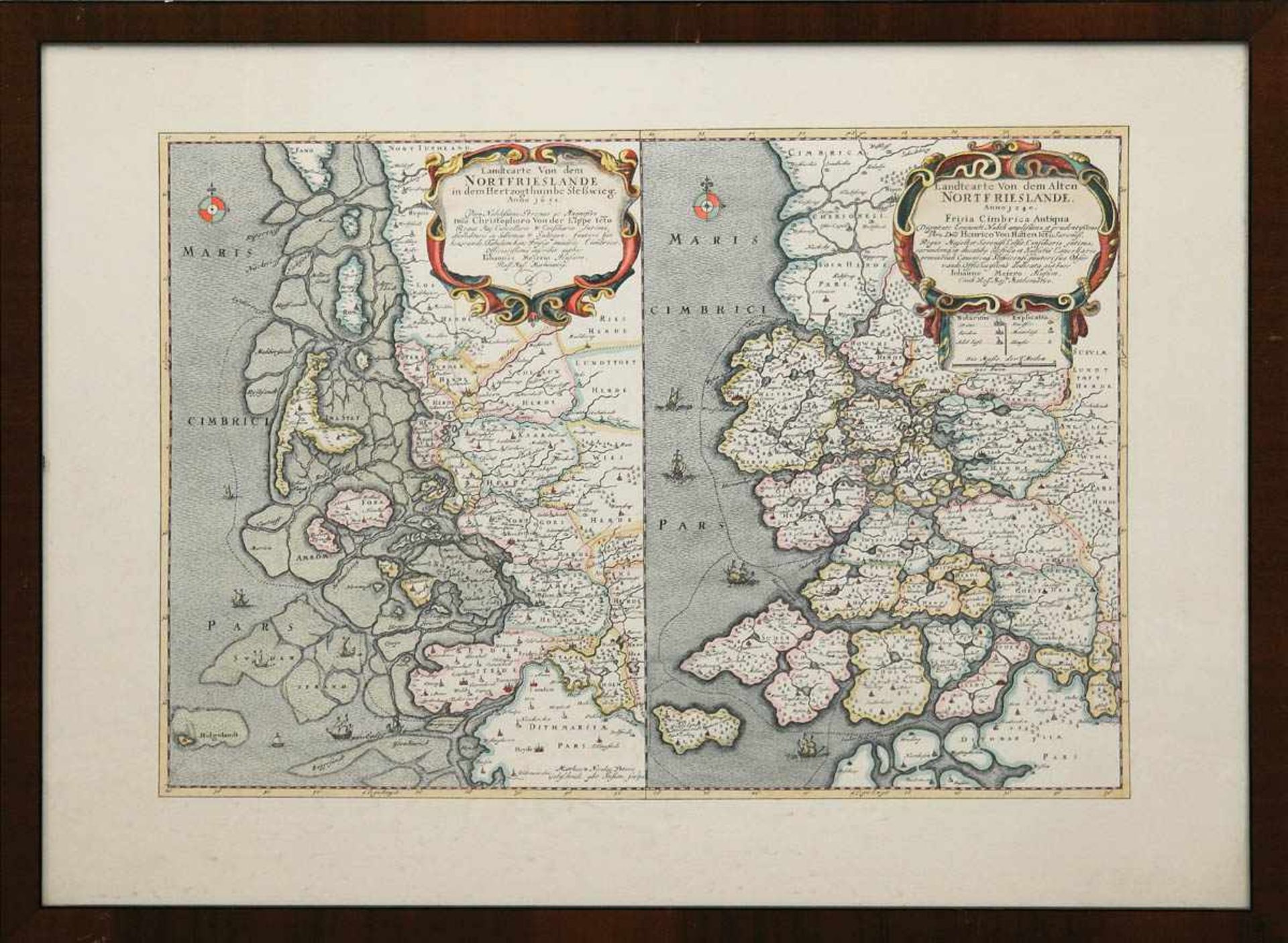 Landkarte mit Darstellung "Von dem Nortfrieslande anno 1651" und "Von dem AltenNortfrieslande anno