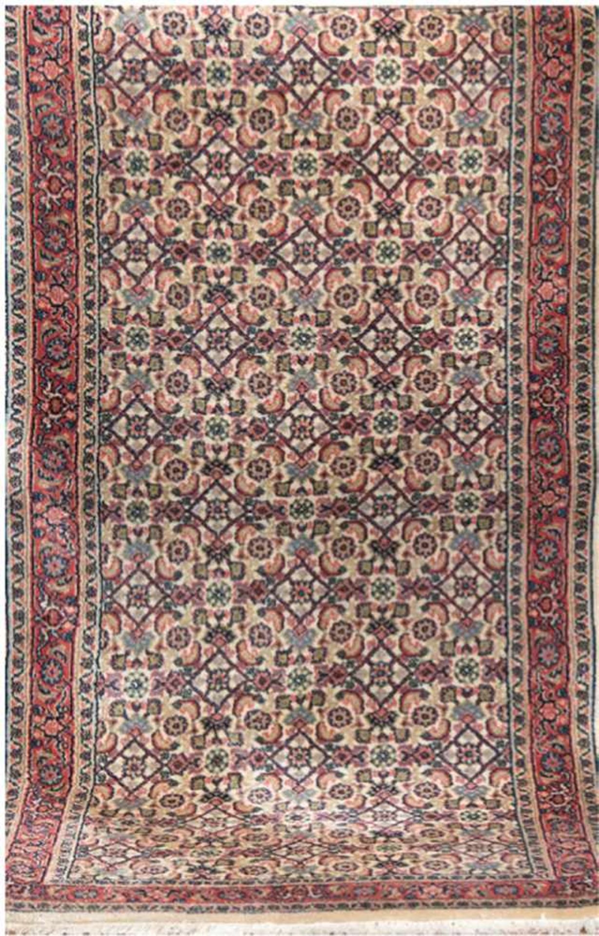 Orient-Teppich, Bidjar, hellgrundig mit zentralem, durchgehendem Muster, florale Motive,Fransen
