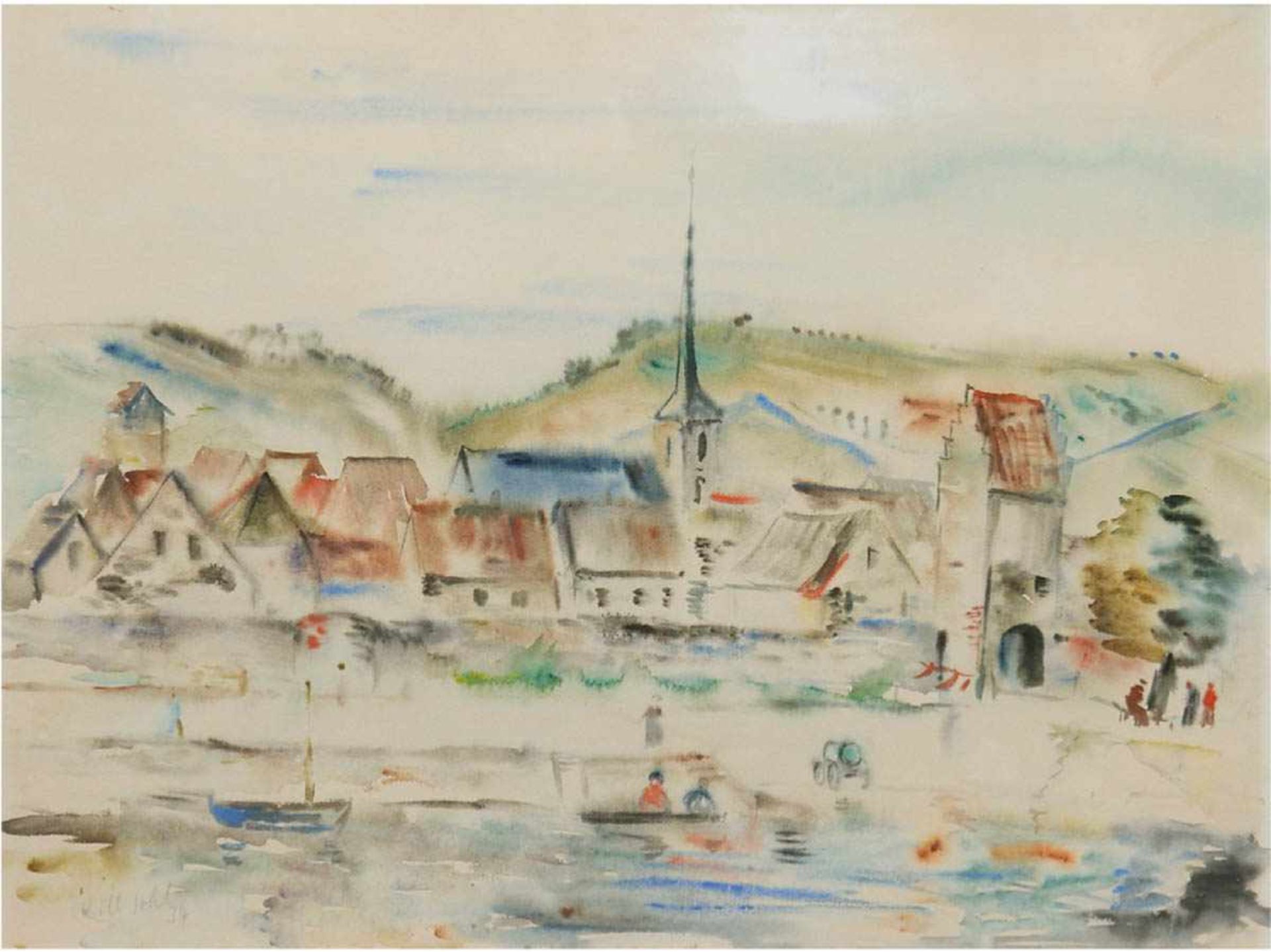 Sohl, Willi (1906-1969) "Blick über den See auf romantische Stadt", Aquarell, sign. u.l.u. dat '34,