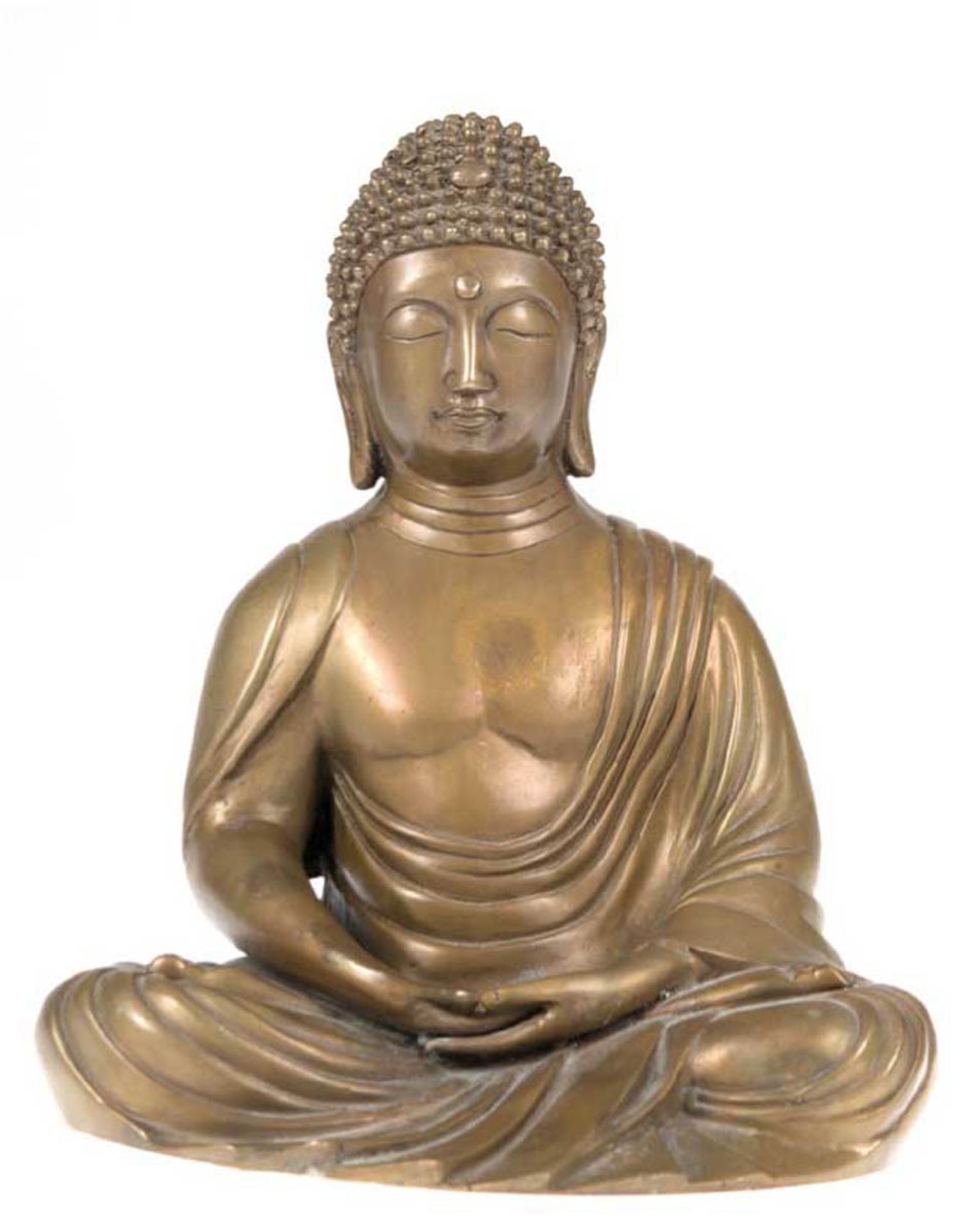 Buddha-Figur "Sitzender Buddha in Meditationshaltung", Bronze/Messing, Ende 20. Jh.,Nepal, H. 30 cm