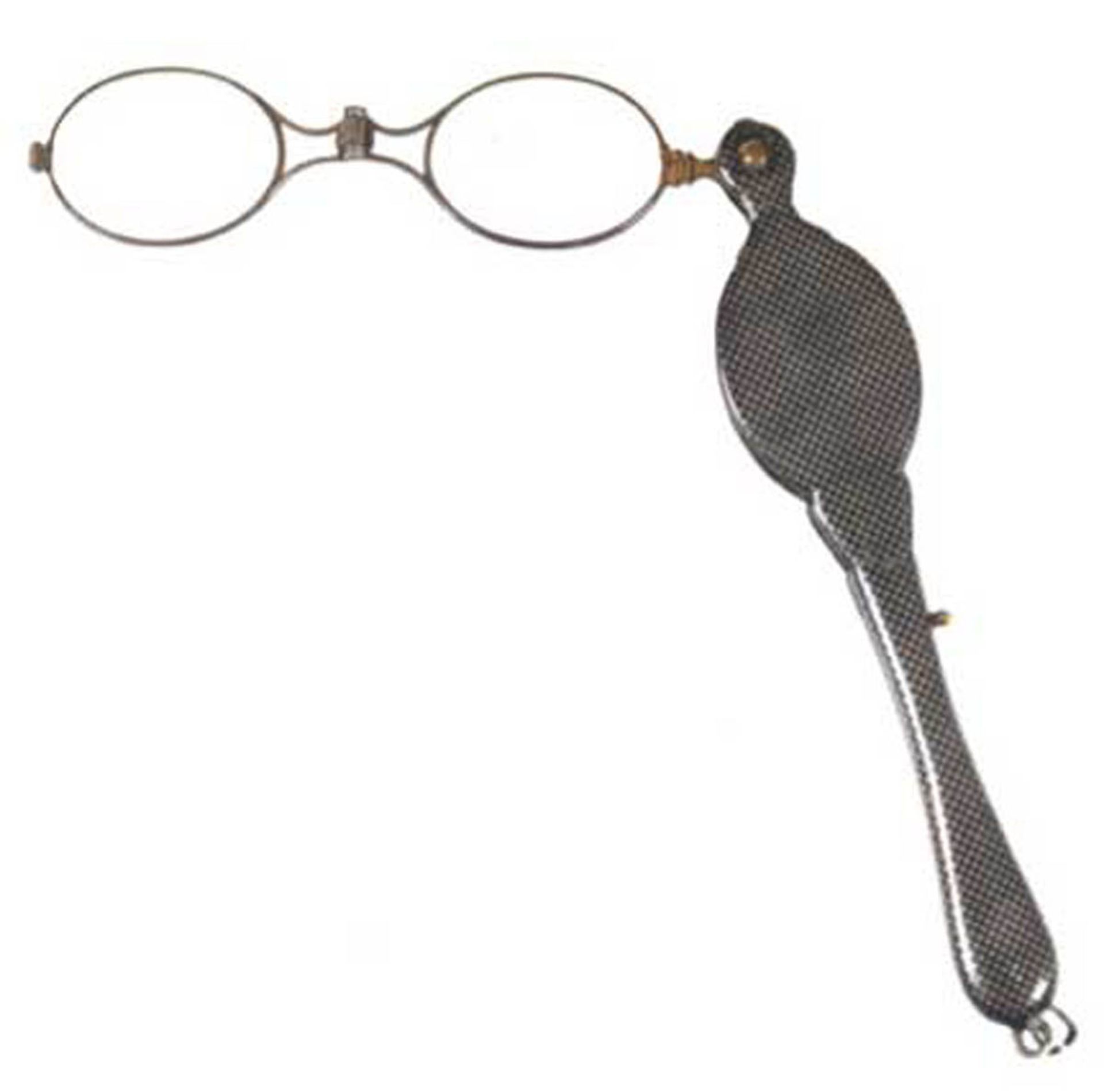 Lorgnette, Silber, undeutl. punziert, Niellodekor, ovale Brillengläser zusammenklappbarund in den
