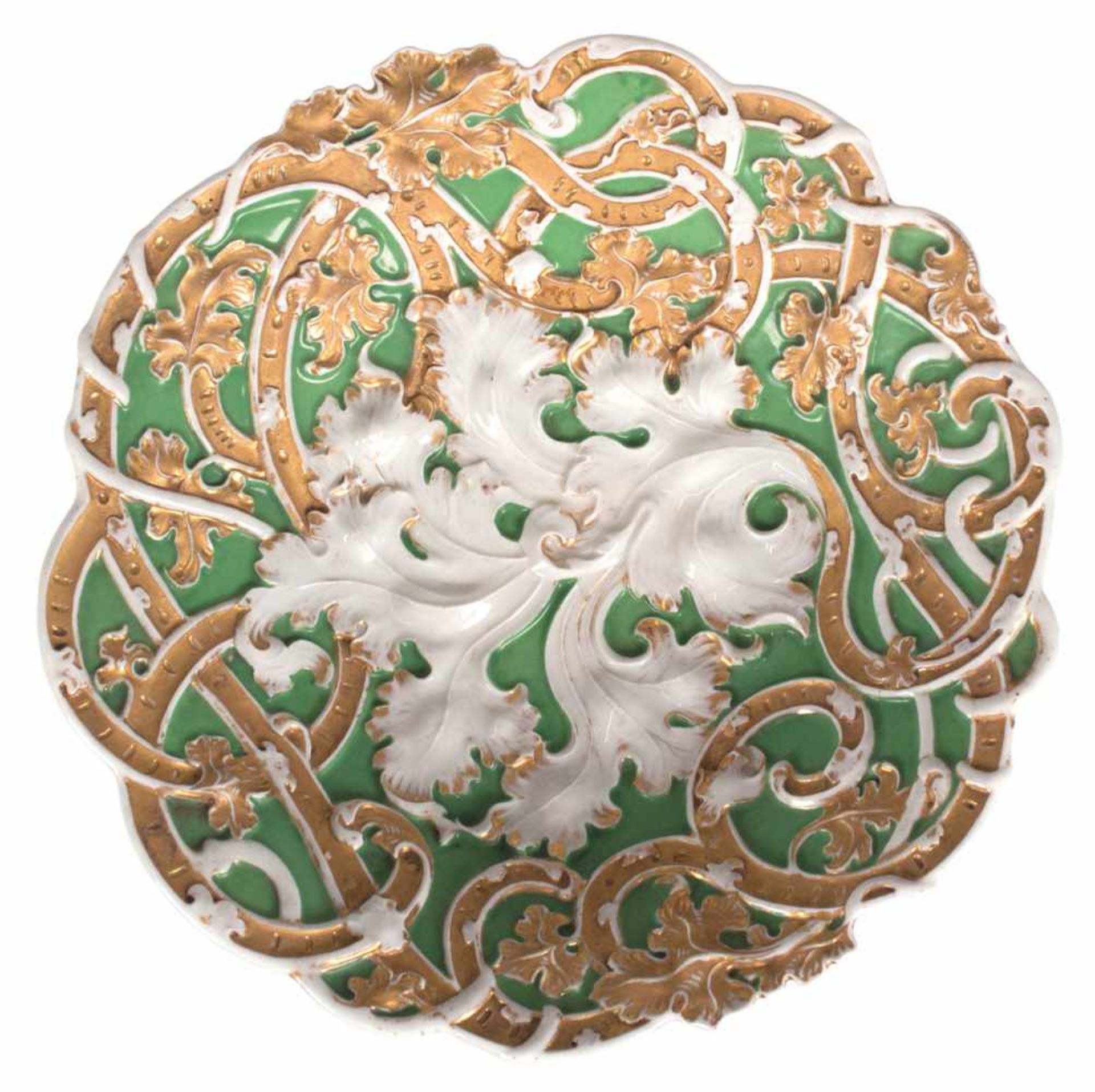 Meissen-Prunkschale, Meissen, 1850-1924, 1. Wahl, reliefierte Oberfläche, mitAkanthusblättern