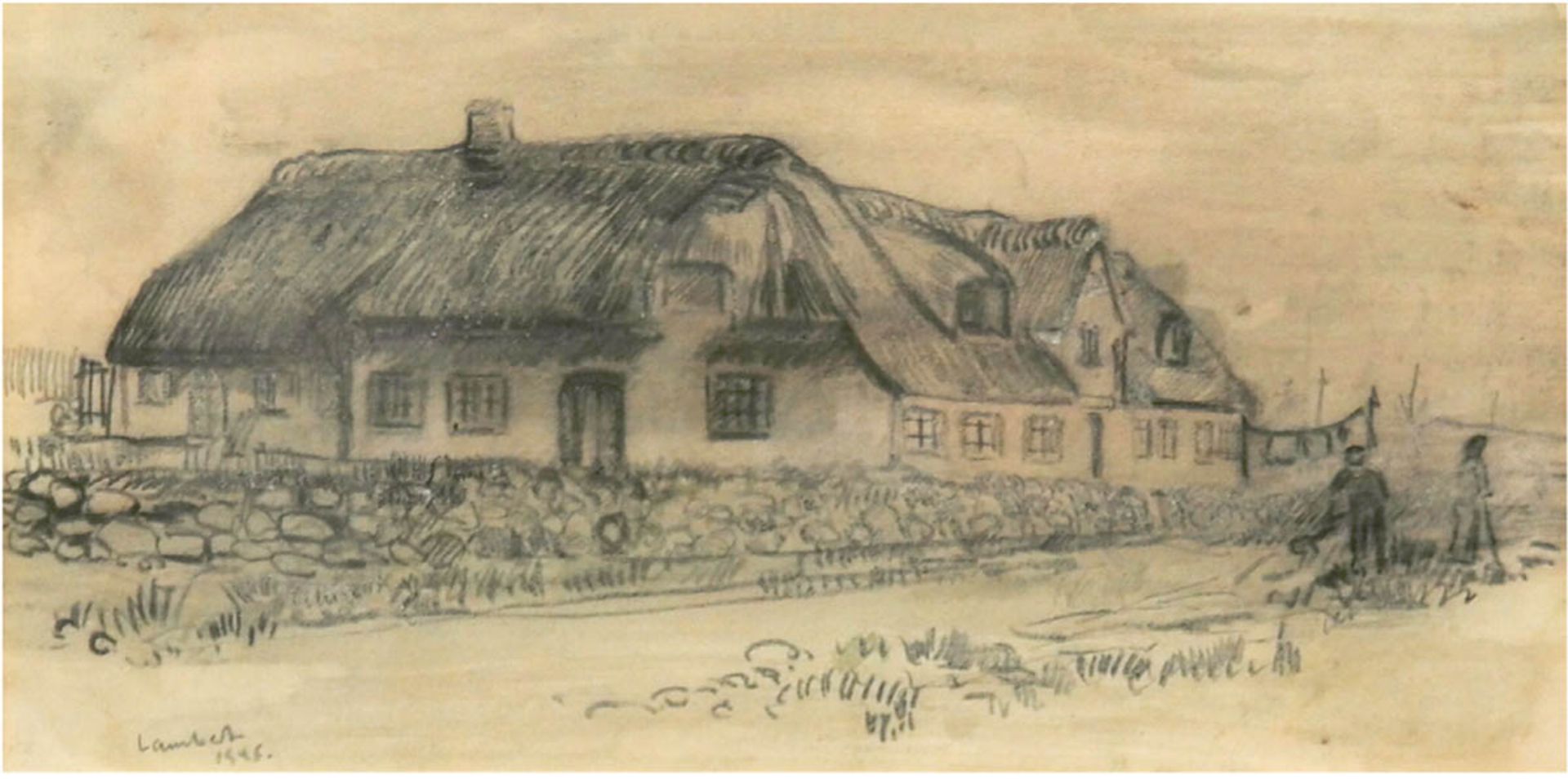 Lambert, Kurt (1908 Berlin- 1967) "Sylt", Kohlezeichnung, signiert und datiert 1945 u.l.,17x33,5 cm,