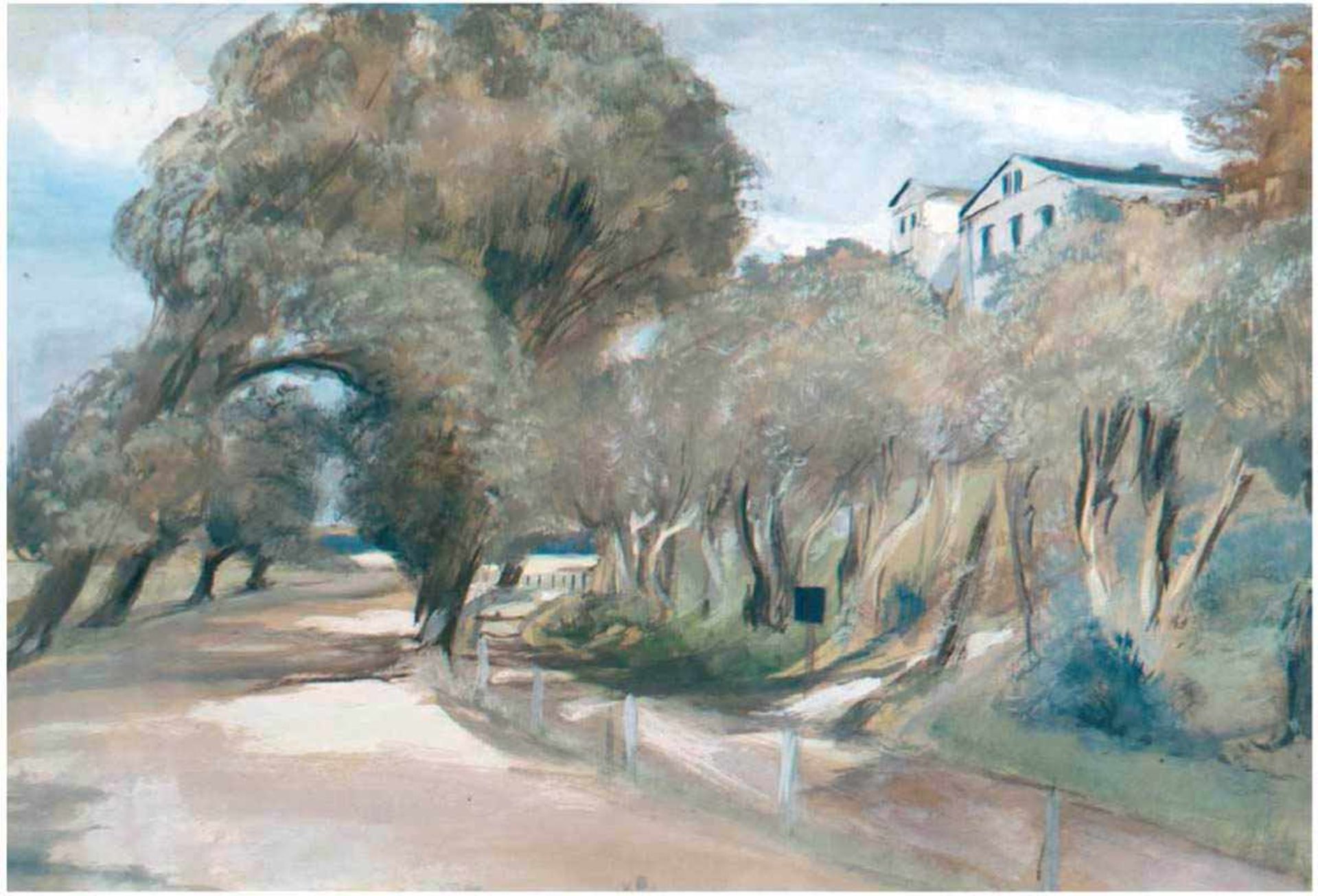 Brockmann, Gottfried (1903 Köln-1983 Kiel) "Ahrenshooper Strandstraße", Gouache,monogrammiert u.