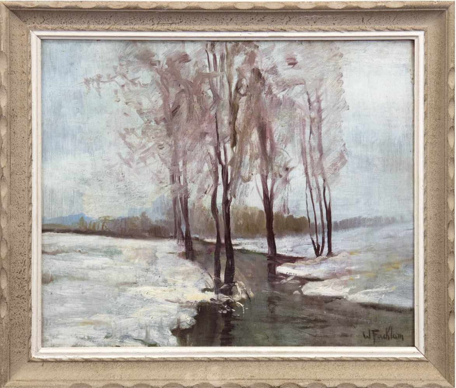 Facklam, Wilhelm (1893 Upahl-1972 Winklehaid) "Wintertag", um 1920 Öl/SH., sign. u.r.,44x54 cm,