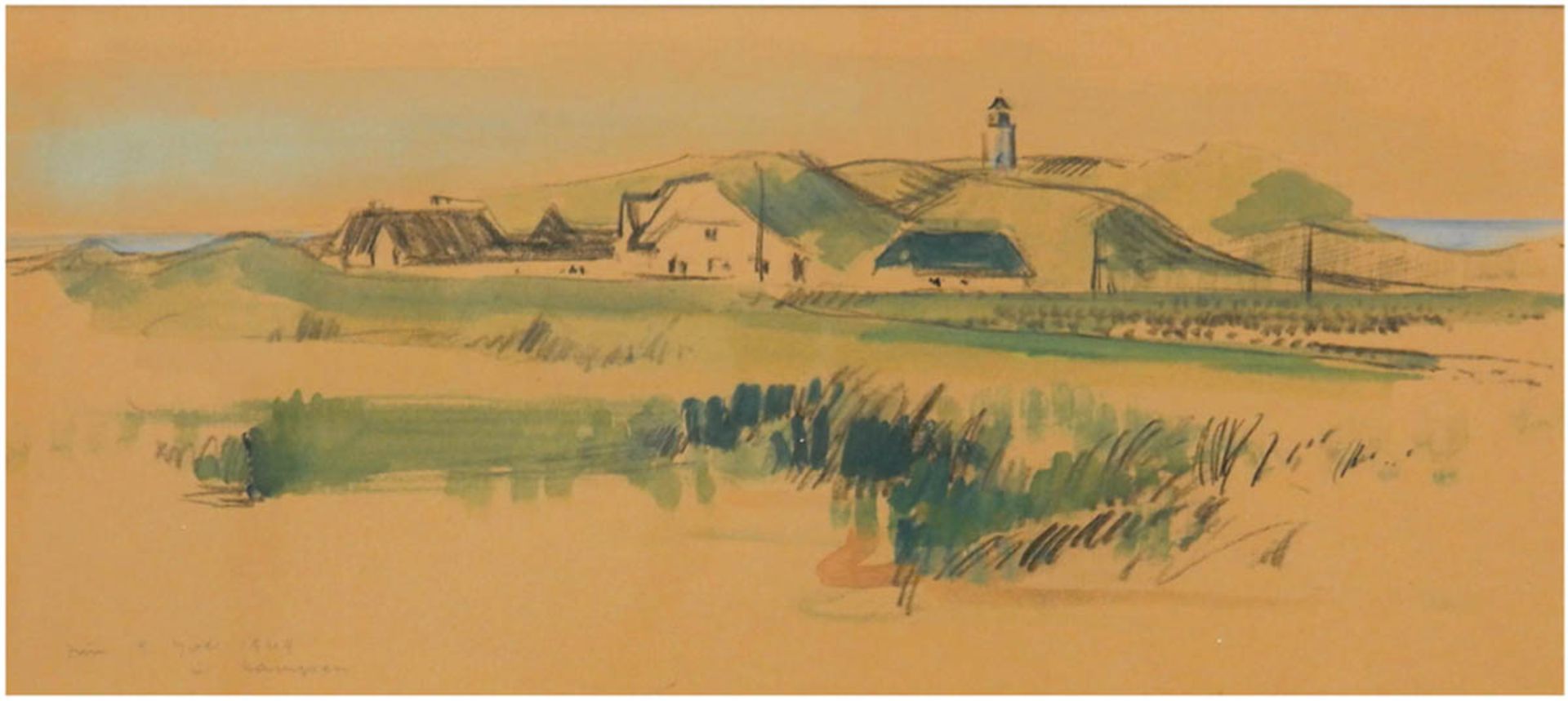 Lambert, Kurt (1908 Berlin- 1967) "Kampen auf Sylt", Aquarell/Kohle, signiert und datiert"Zum 9.