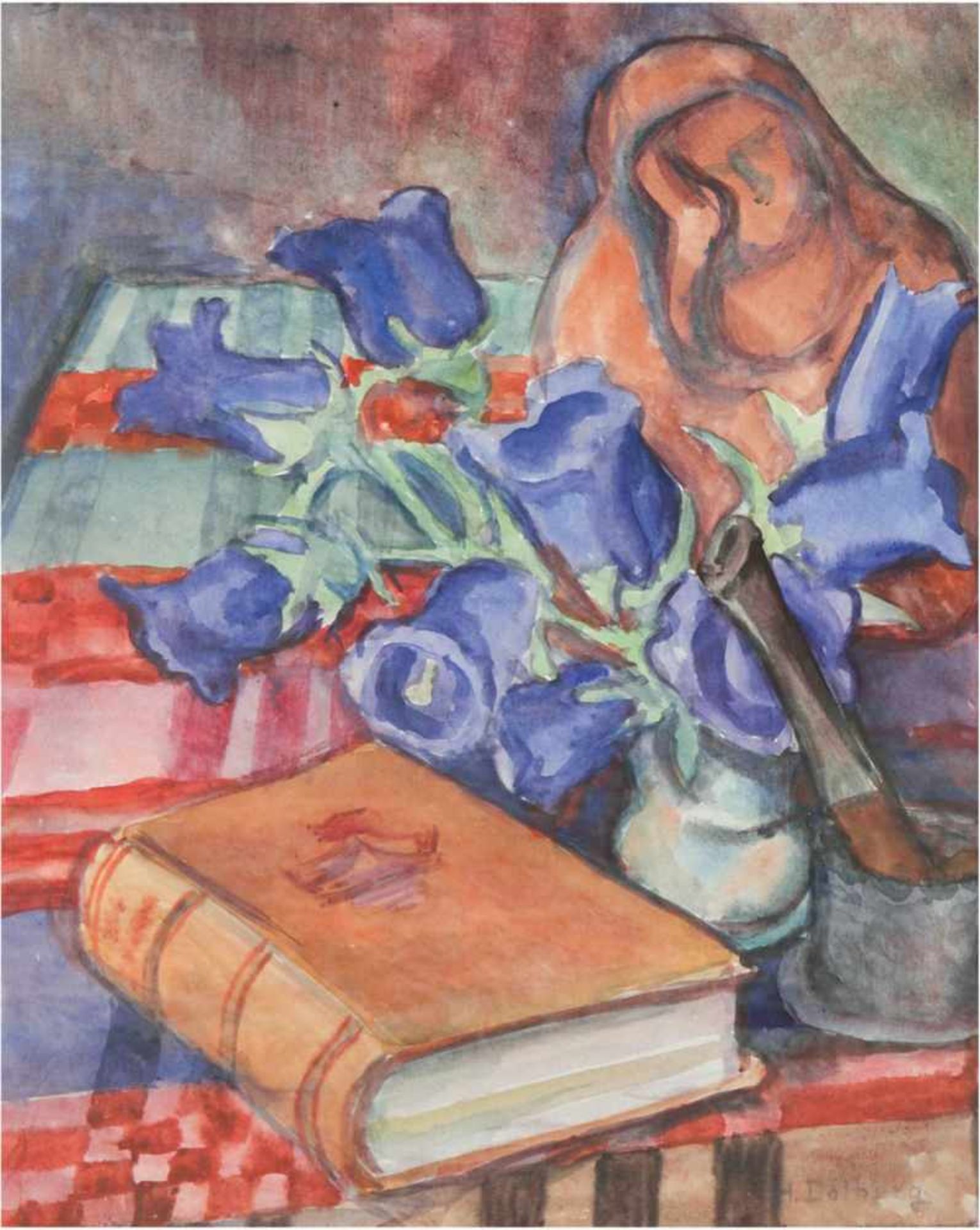 Dolberg, H. (20. Jh.) "Stilleben mit Buch", Aquarell, sign. u.r., 47x35 cm, imPassepartout, hinter