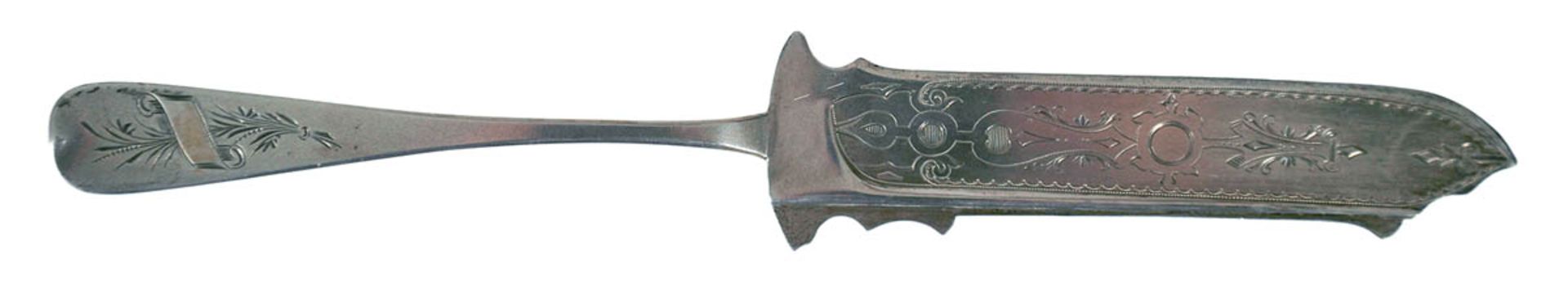Historismus-Tortenmesser, 800er Silber, mit Ornamentdekor, 60 g, L. 28 cm