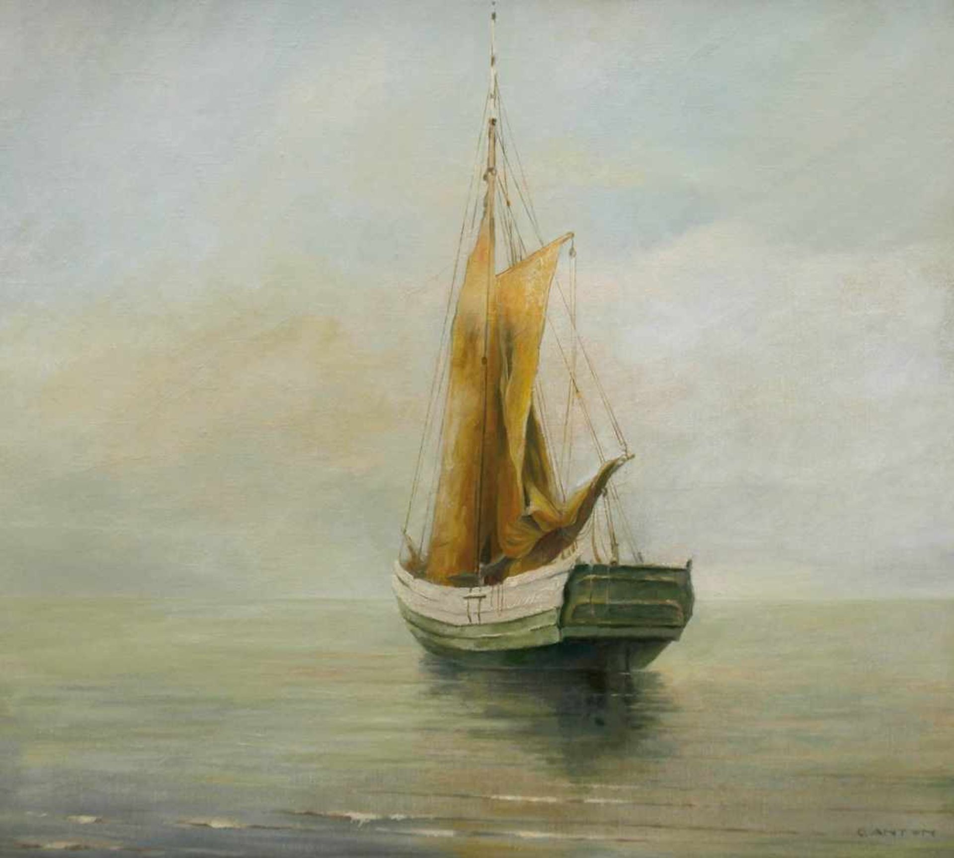 Anton, Ottomar (1895 Hamburg- 1976 Hamburg) "Segelboot auf ruhiger See", Öl/Lw., signiertu.r., 78x83