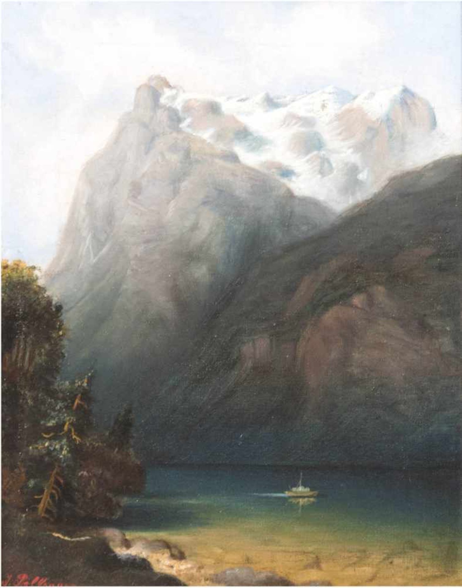 Rollmann, Julius (1827 Soest-1865 Düsseldorf) "See in Hochgebirgslandschaft", Öl/Lw. aufKarton