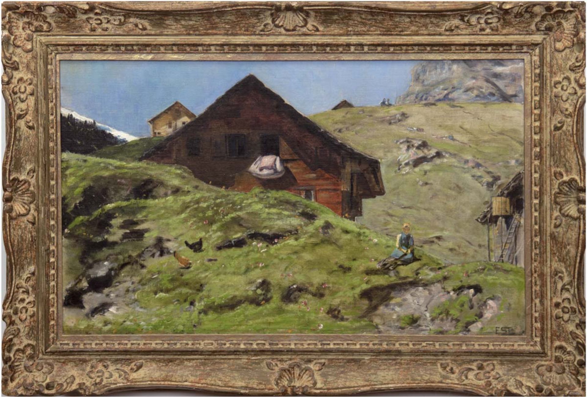 Stückelberg, Ernst (1831 Basel-1903 ebenda) "Alm-Hütte in den Bergen", Öl/Mp., monogr."E.ST" u.r.
