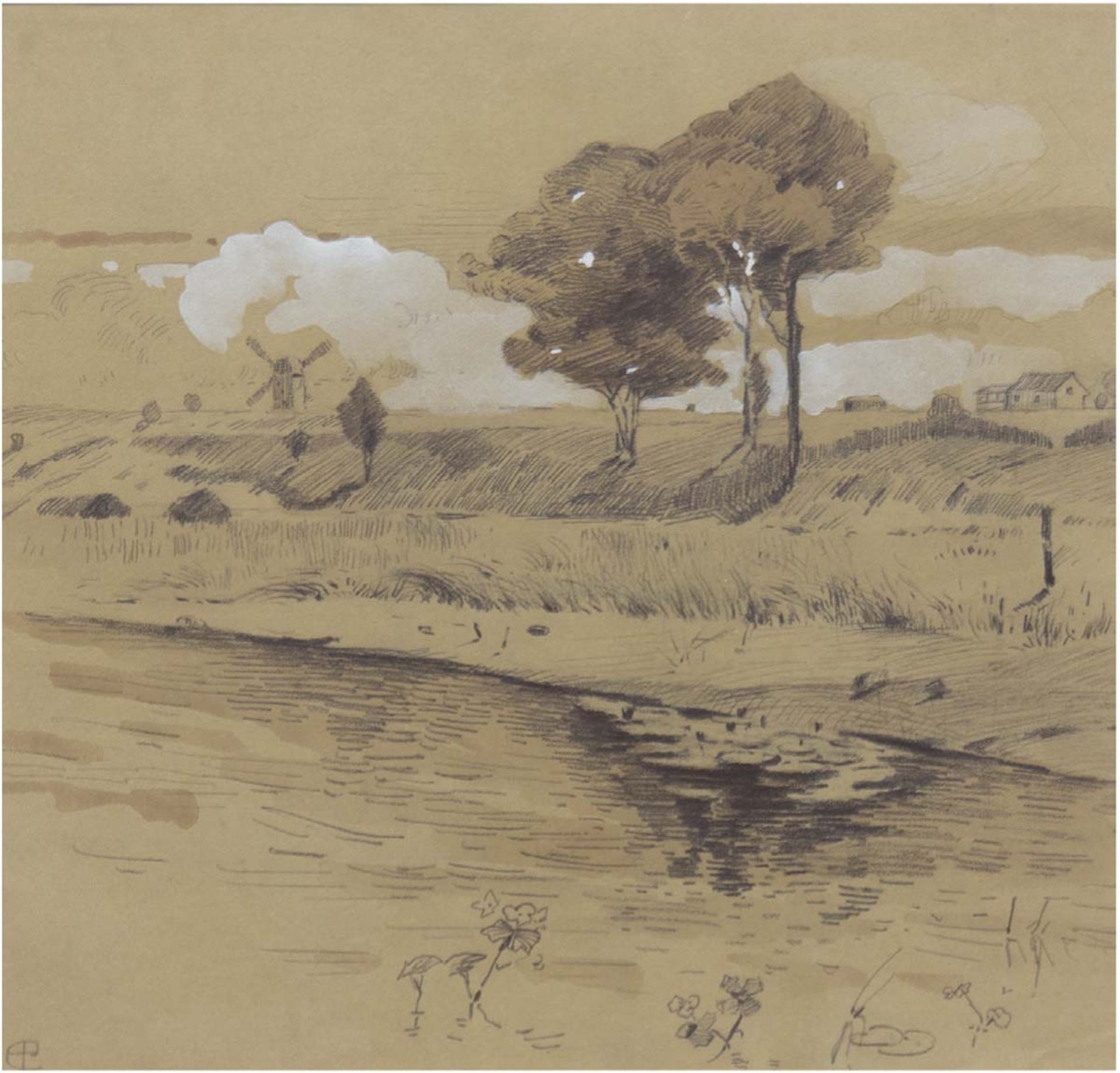 Preussner, Else (1889-1954) "Pommersche Landschaft", Mischtechnik, monogr. u.l., 30x29,5cm, im