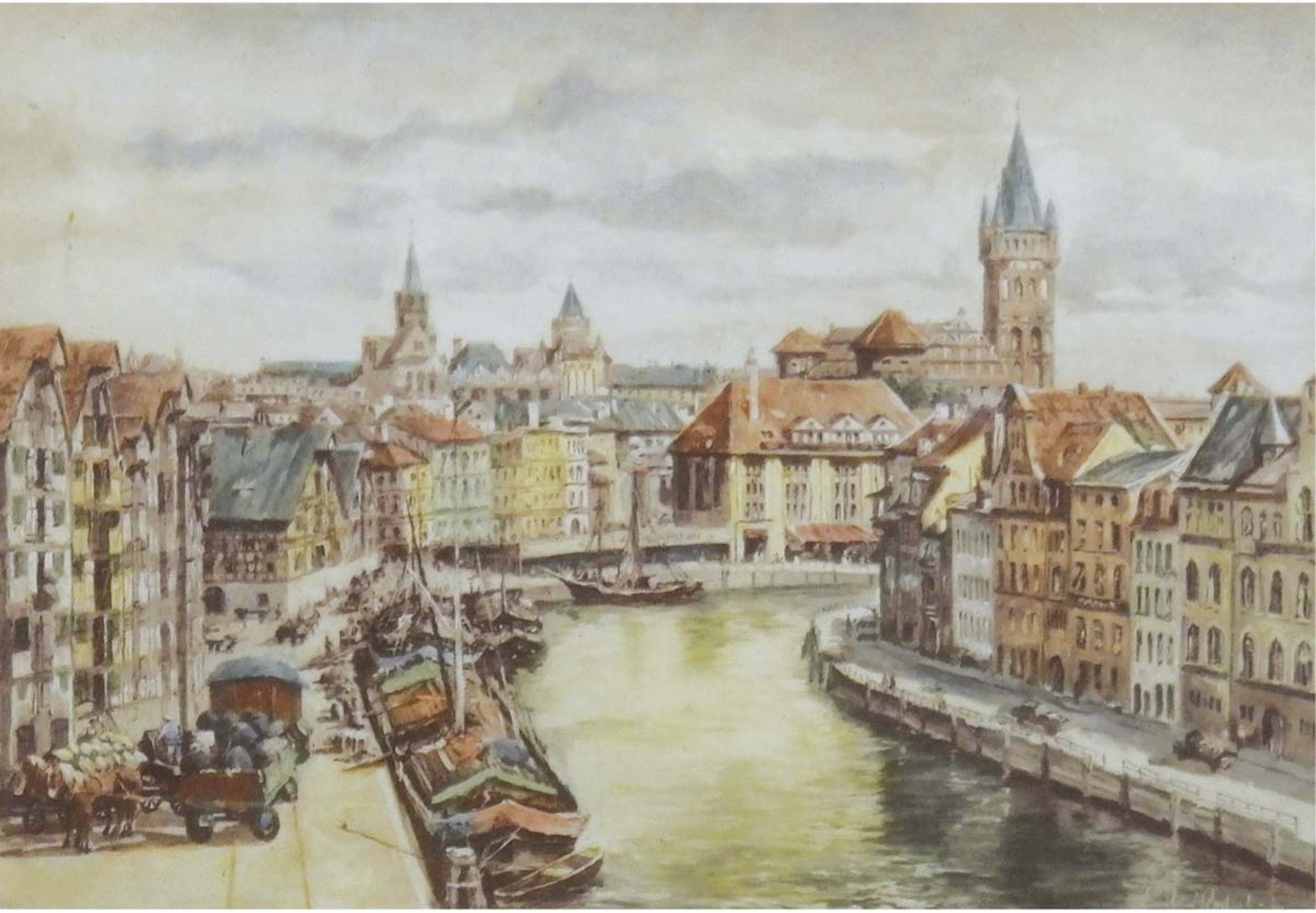 Rochel, Siegfried (1904-1985) " Blick auf Königsberg", Grafik, sign. u.r. und bez. u.l.,28x35 cm, im