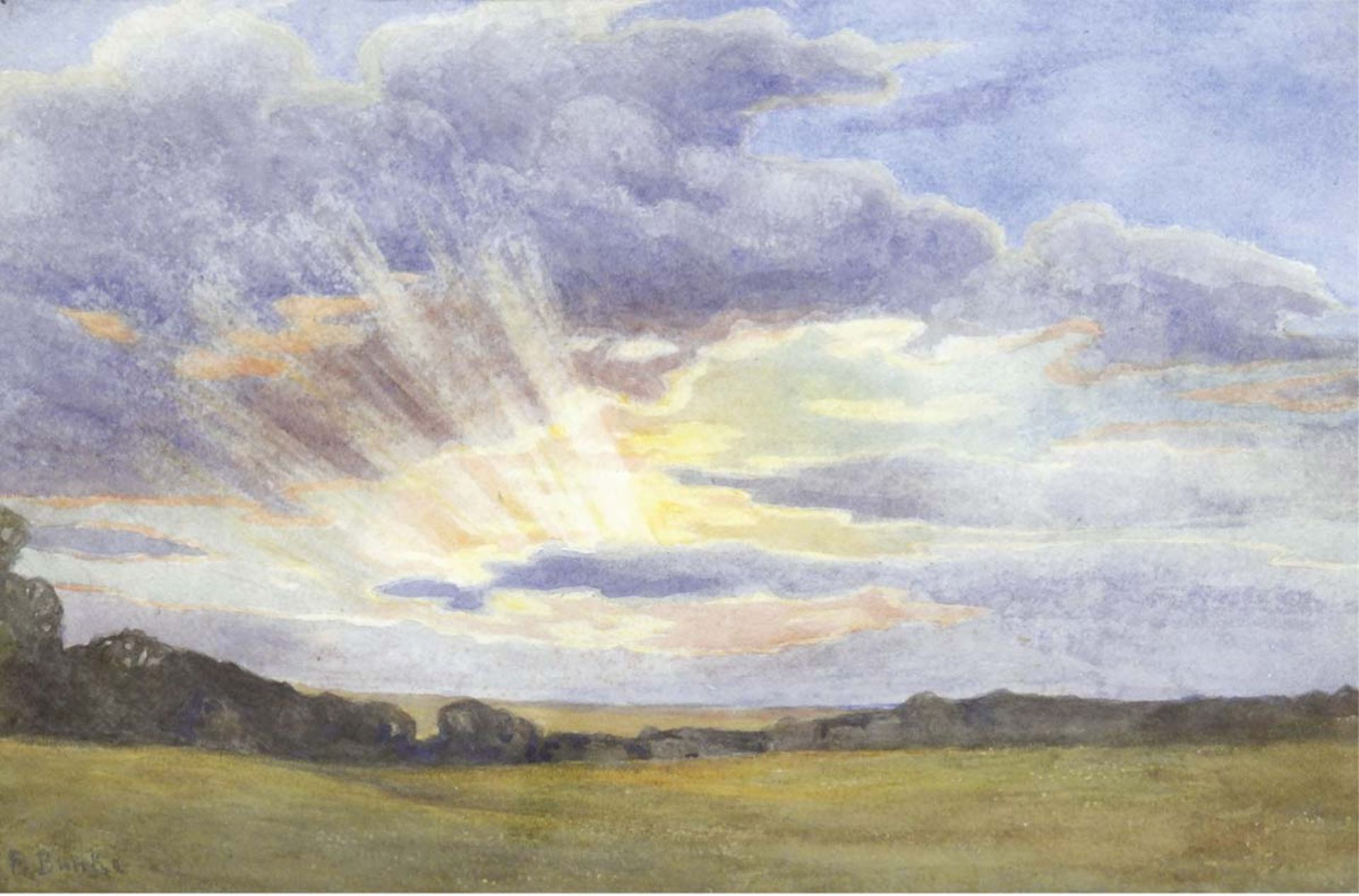 Bunke, Franz (1857 Schwaan-1939 Oberweimar) "Abendlandschaft", Mischtechnik, sign. u.l.,35x50,5