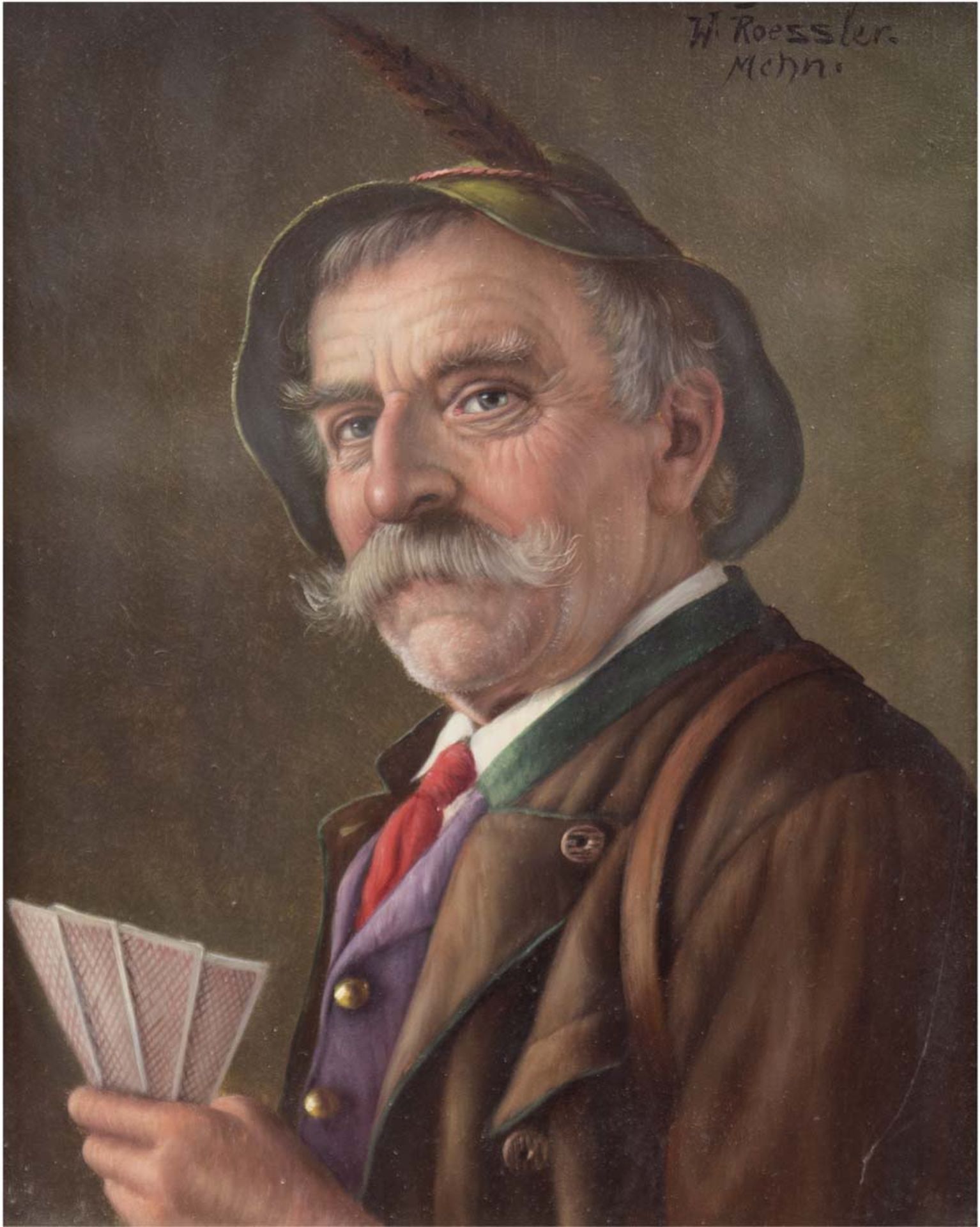 Roessler, Walter (1893-1960) "Beim Kartenspiel", Öl/Hp., sign. o.r., 21x16 cm, hinter Glasim Rahmen