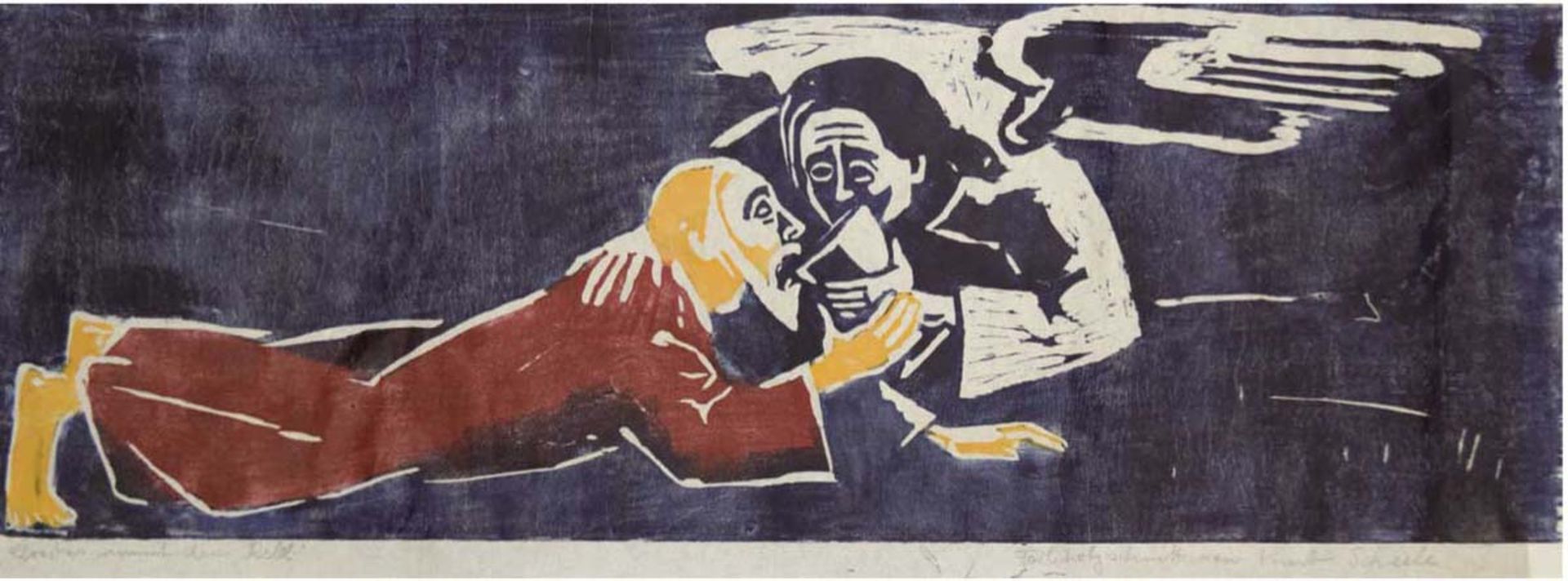 Scheele, Kurt (1905 Frankfurt-1944 Smolensk) "Christus nimmt den Kelch", Farbholzschnitt,signiert