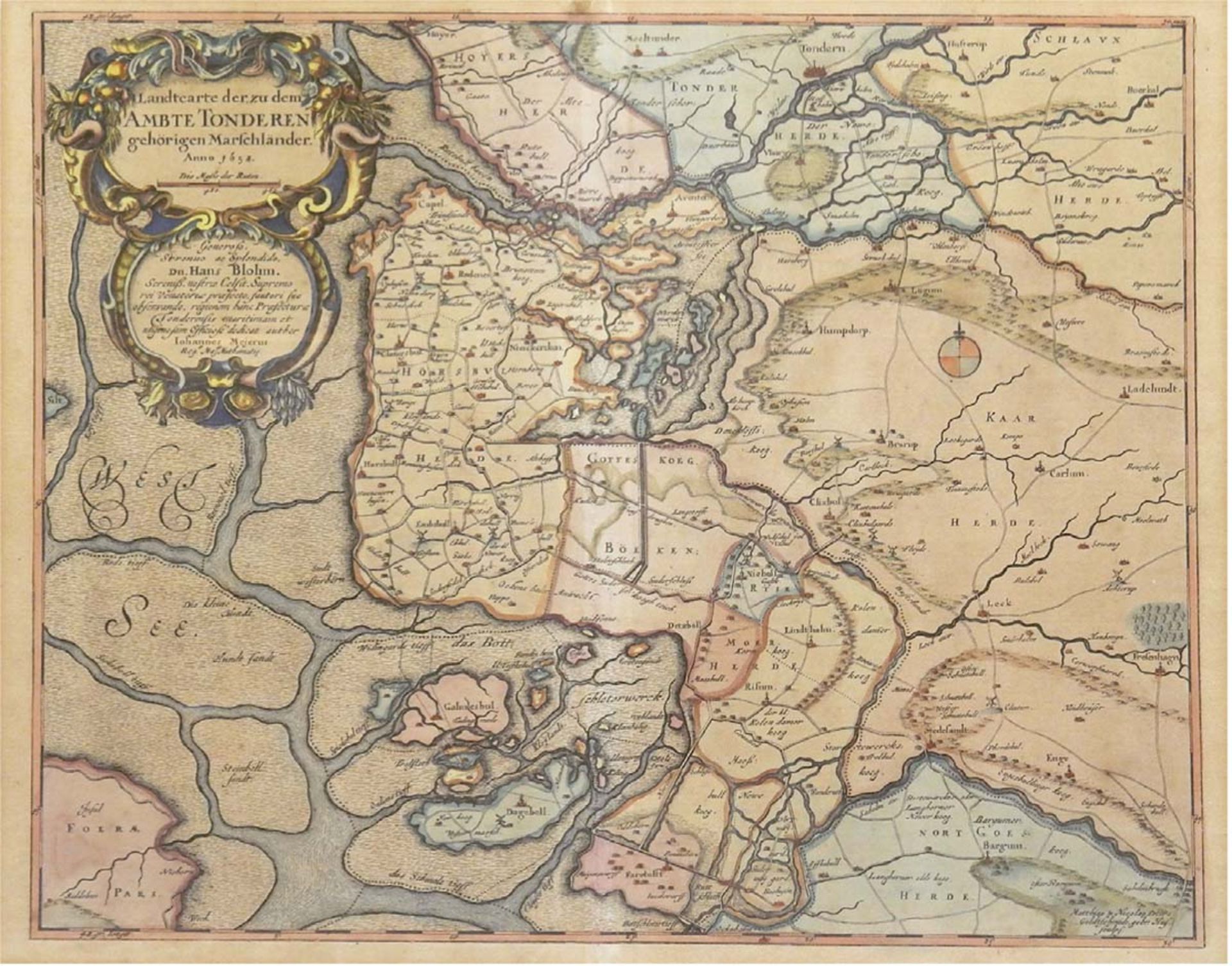 "Landtcarte der zu dem Ambte Tonderen gehörigen Marschländer anno 1652", altkol.Kupferstich von