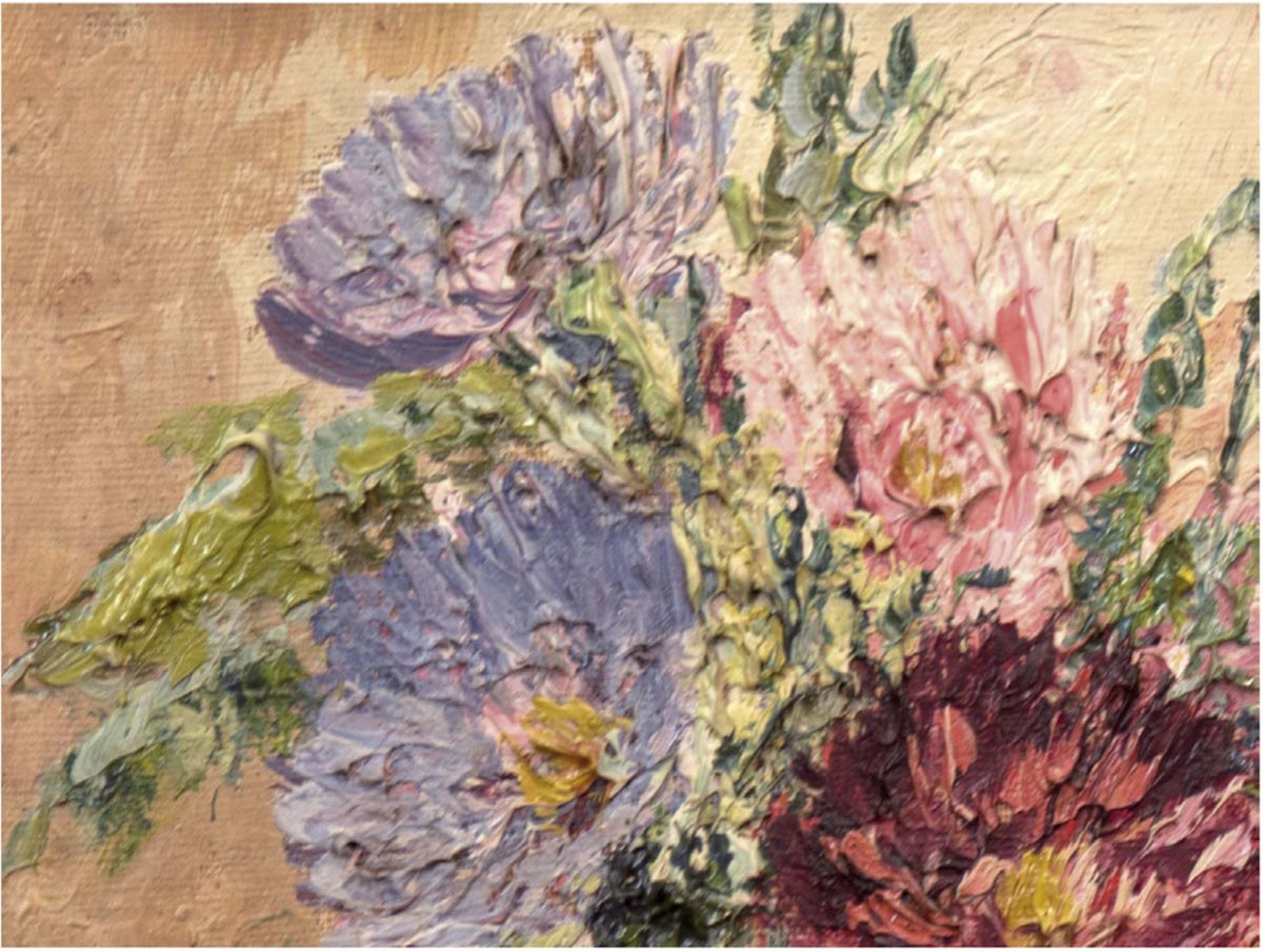 Stöver, Paula (1916-) "Blumenstilleben", Öl/Mp., sign. u.r., 25x30 cm, Rahmen