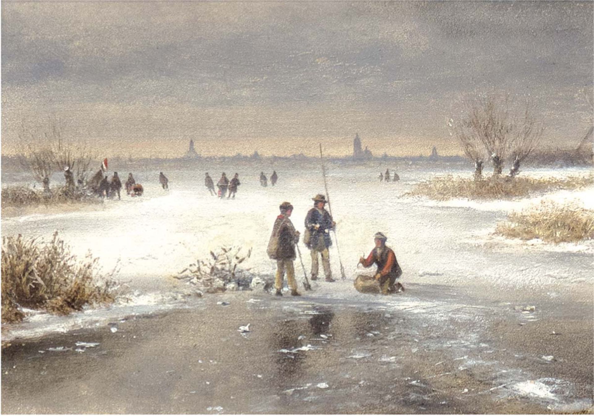 Schelfhout, Andreas (1787-1870 im Haag) zugeschrieben "Winterlandschaft mit See", Öl/HP.,undeutl.