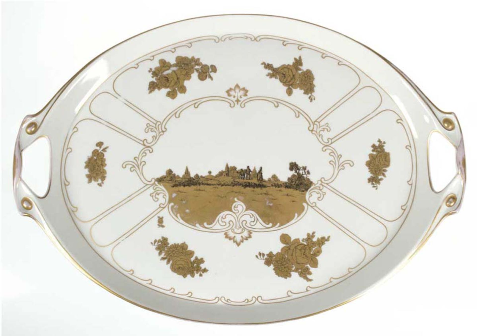 Großes Jugendstil-Ziertablett, Selb, Rosenthal, Kunstabteilung, um 1920, Entwurf PhilippRosenthal,