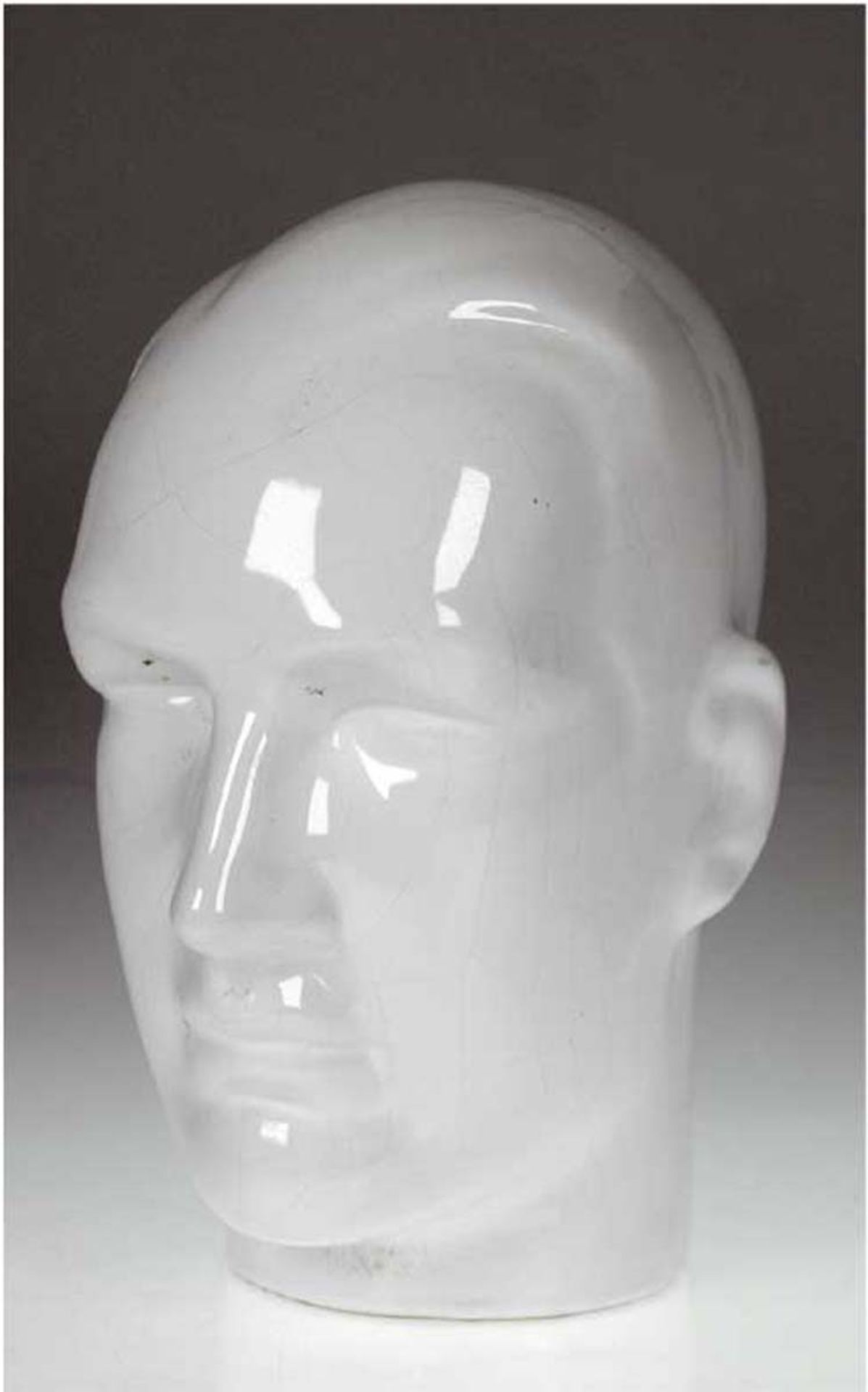 "Herrenkopf", Keramik weiß glasiert, gefüllt, Craquelé, H. 27 cm
