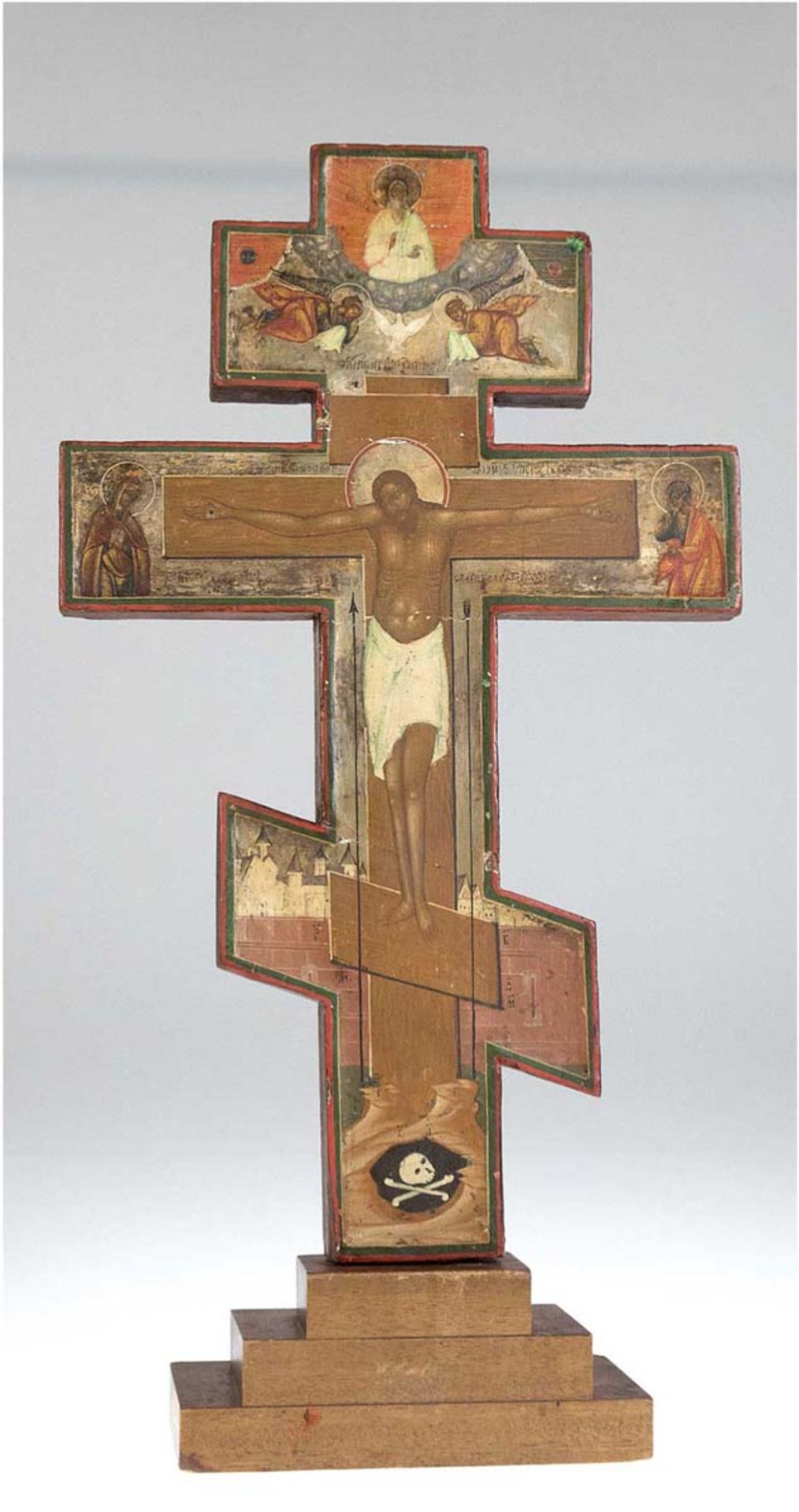 Prozessionskreuz, Ende 18. Jh., Ei/Öl/Tempera auf Holz, doppelseitig bemalt mitFesttagsthemen, auf - Image 2 of 2