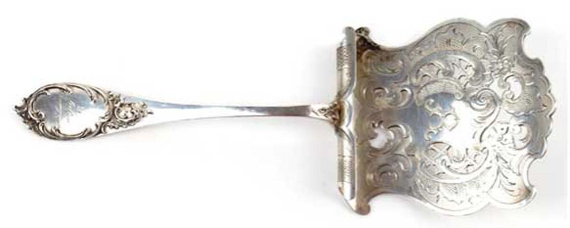Spargelheber, 800er Silber, durchbrochene Schaufel mit Rocaillen- und Floraldekormonogrammiert "
