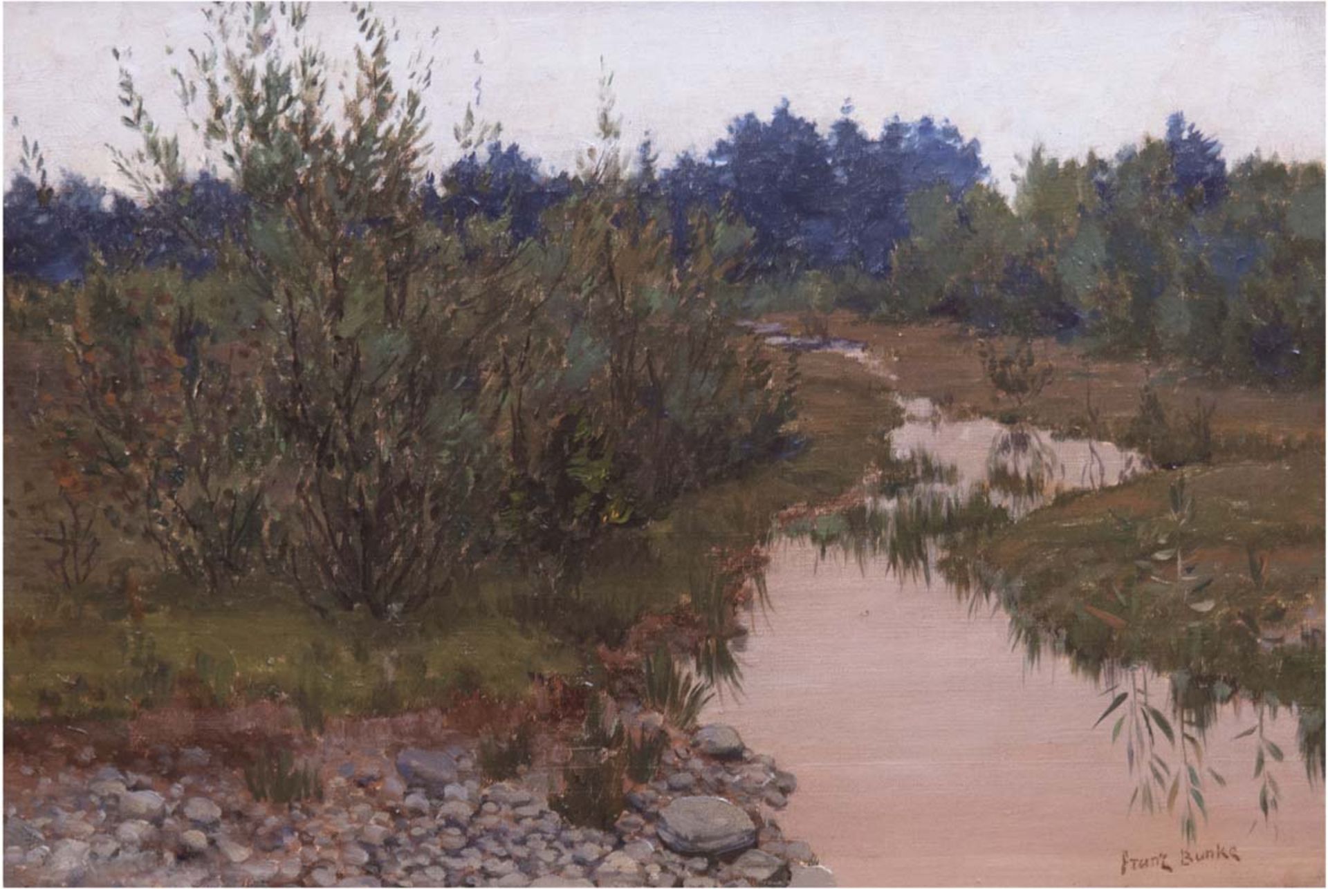 Bunke, Franz (1857 Schwaan-1939 Weimar) "Schwaaner Landschaft", Öl/Lw., sign. u.r., 30x45cm,