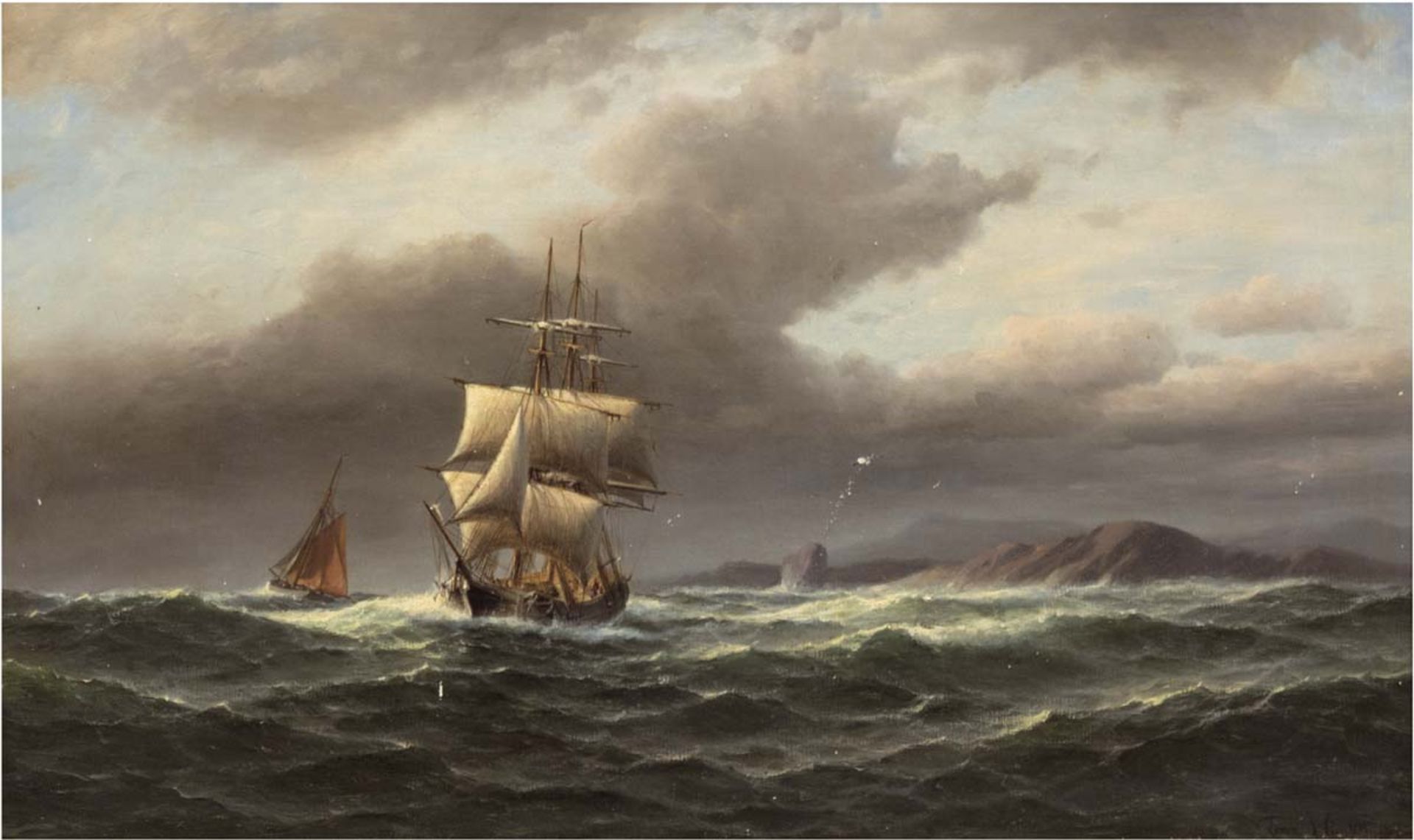 Hünten, Franz Johann Wilhelm (1822-1887) "Segelschiffe vor der Küste", Öl/Lw., signier unddatiert