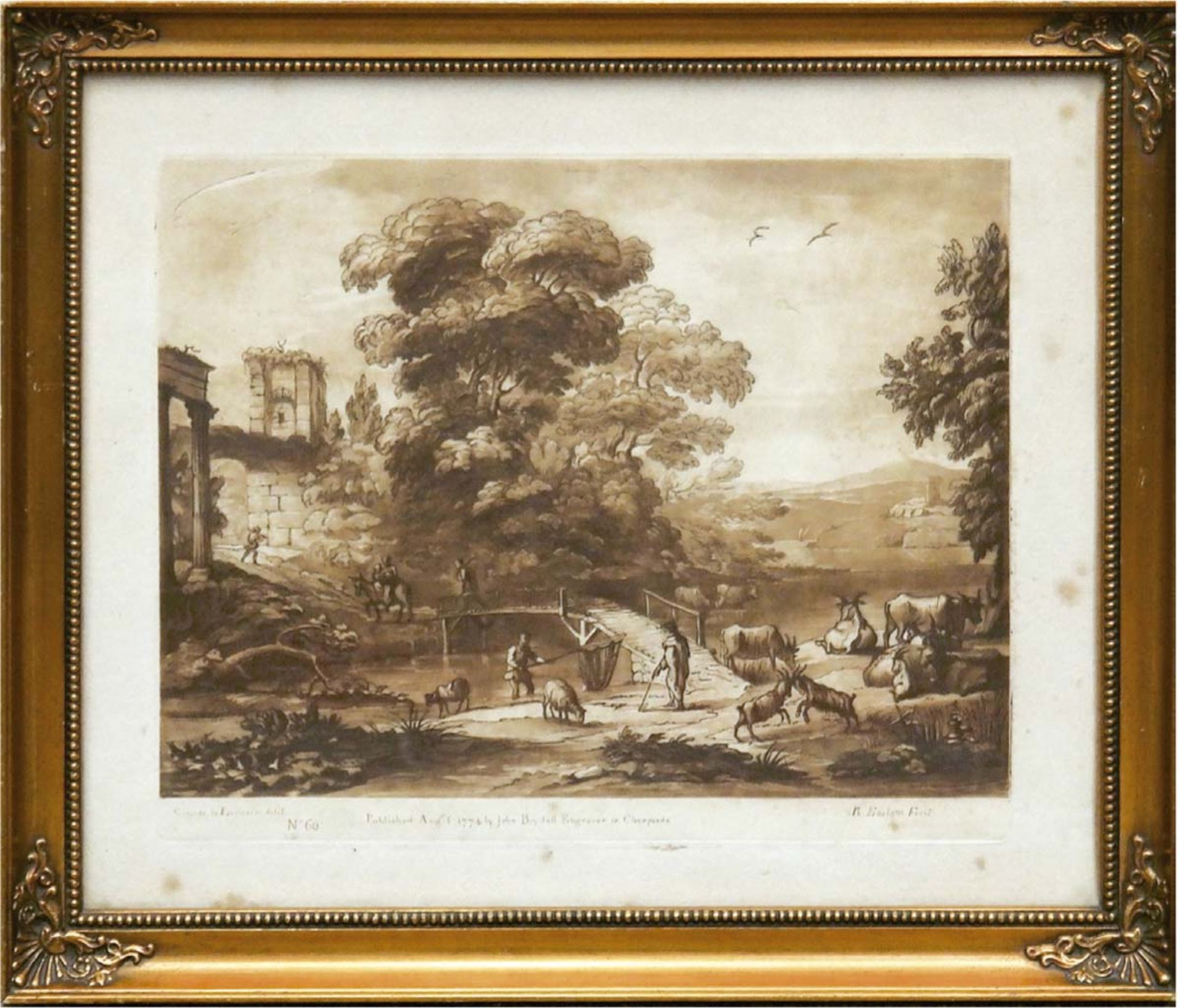 Earlom, Richard "Campagua", Aquatinta-Radierung nach Sepiazeichnung von Claude Lorrain(1605-1682),