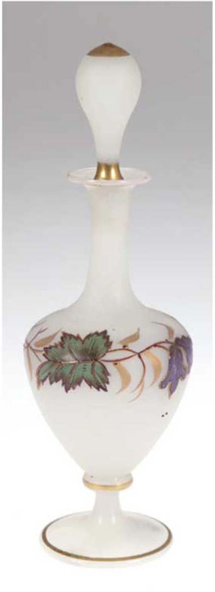 Biedermeier-Flakon, Alabasterglas, stark gebauchter Korpus mit umlaufender Floralmalereiauf
