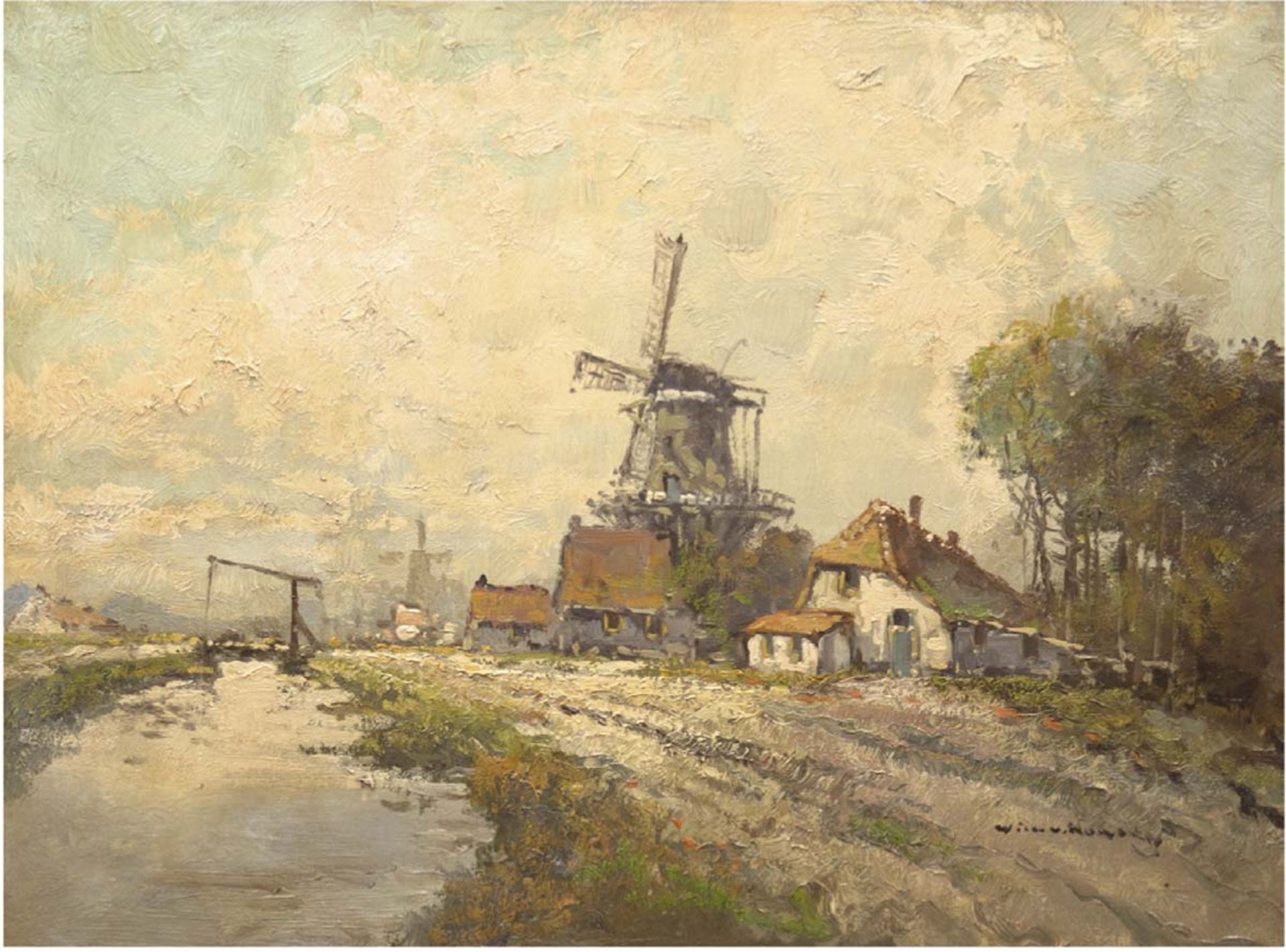 Norden, Wim van (1917 Bussum-2001 Amsterdam) "Holländische Kanallandschaft mit Windmühlenund