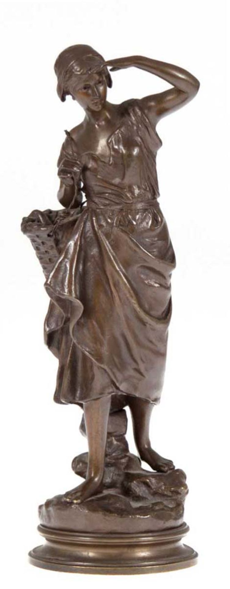 Laurent, Eugène (1832-1898) "Krabbenfischerin", Bronze braun patiniert, auf Plinthesigniert, auf