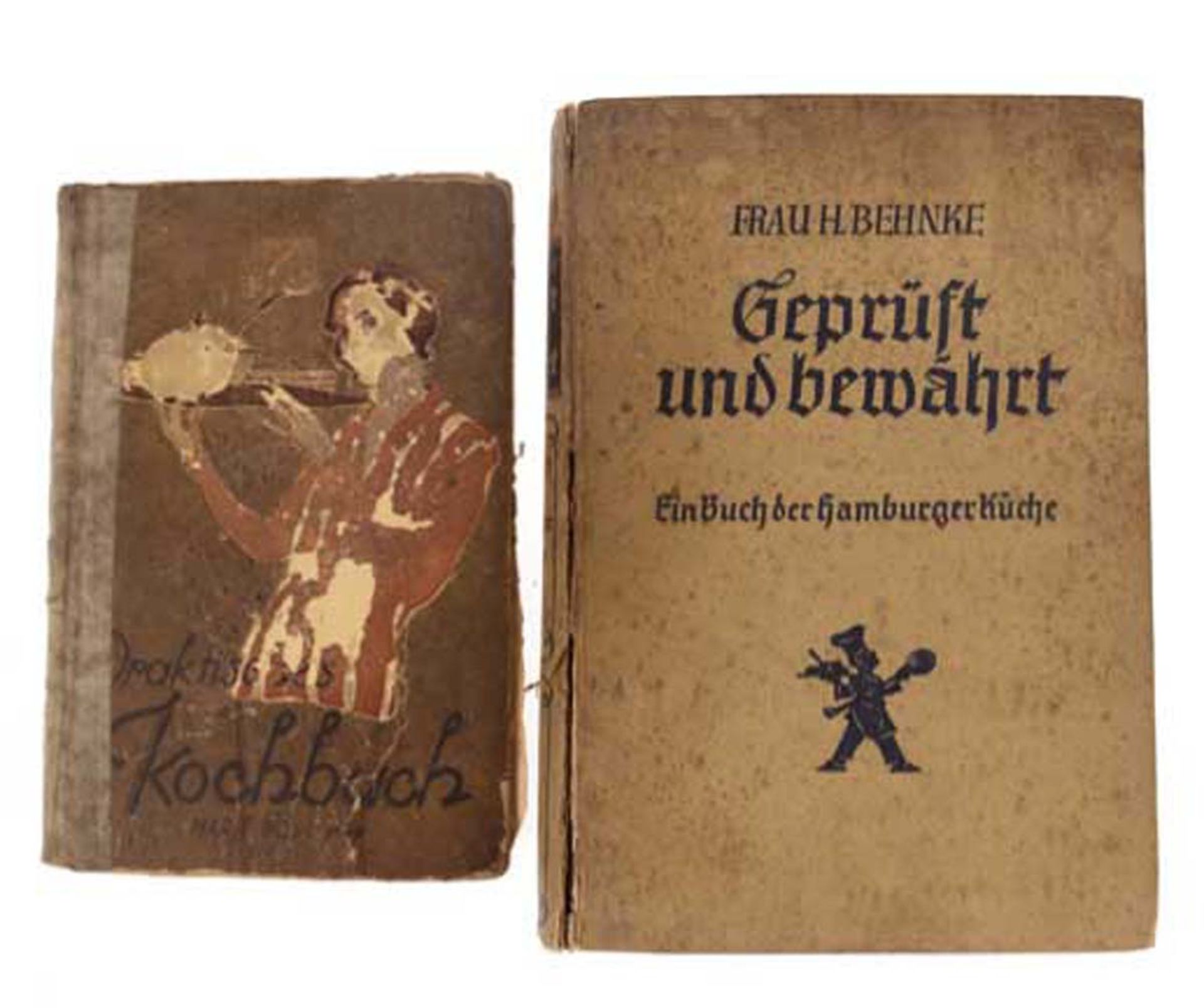 2 Kochbücher von Marie Bogs und Frau H. Behnke, 30er Jahre, schlechter Zustand, loseSeiten und am