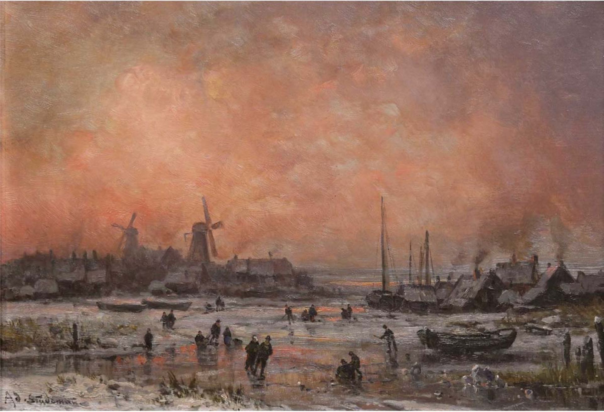 Stademann, Adolf (1824 München-1895 ebenda) "Holländische Winterlandschaft mit Figuren