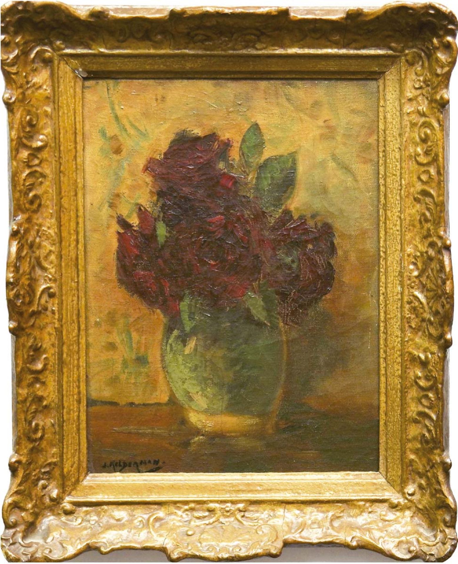 Keldermann, Jan (1914-1990) "Vase mit Rosenstrauß", Öl/Lw., signiert u.l., Craqueles,39x28 cm,