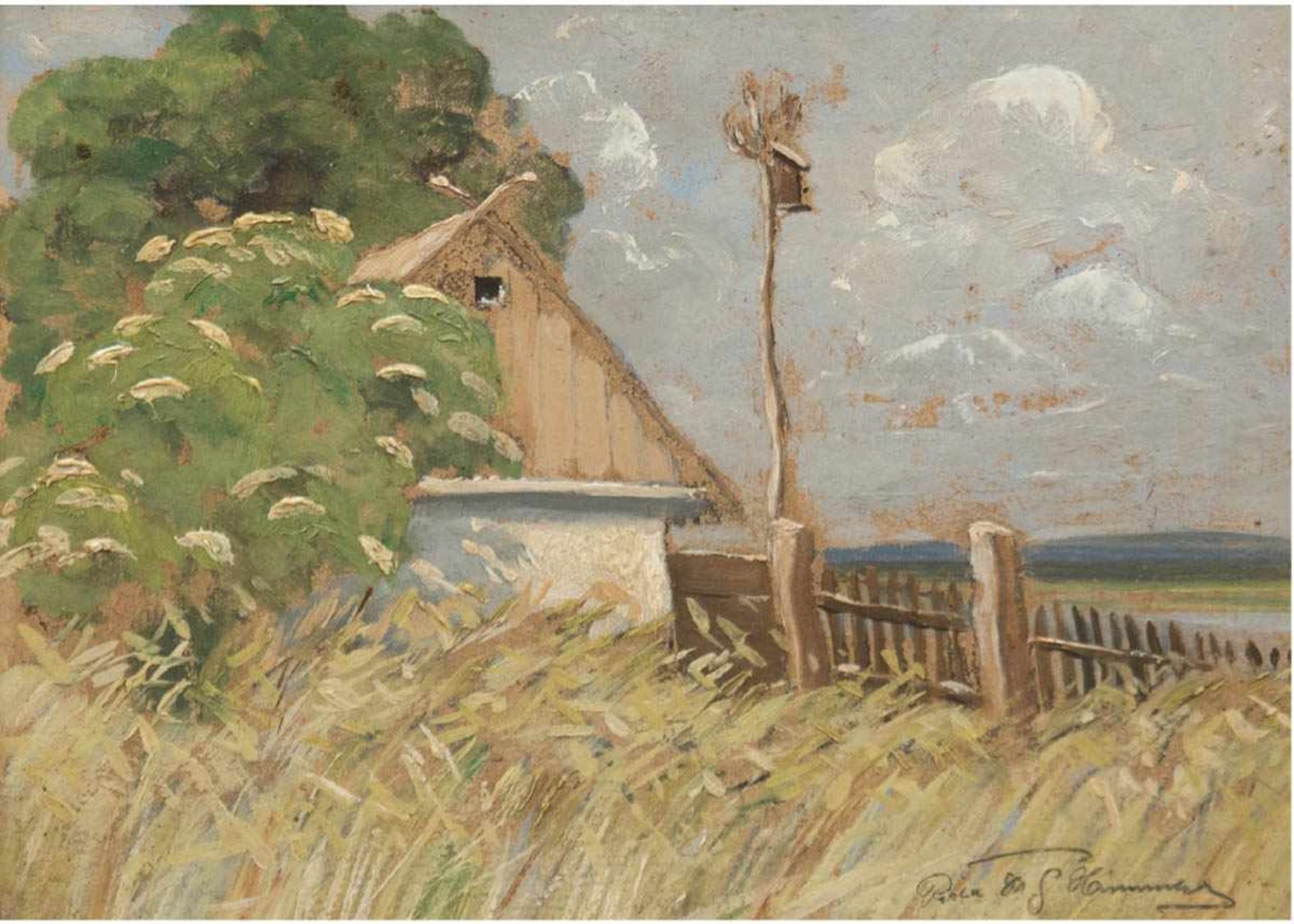 "Fischerhütte an der Ostsee", Öl/Mp., unleserlich sign. u.r., 25,5x32 cm, Rahmen